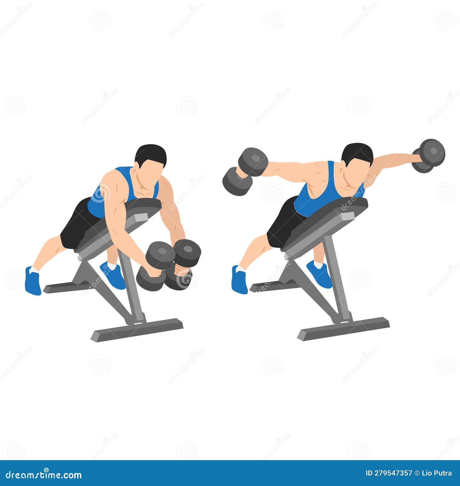 Man Doing Dumbbell Bent Over Chest Supported Reverse Flyes Stock