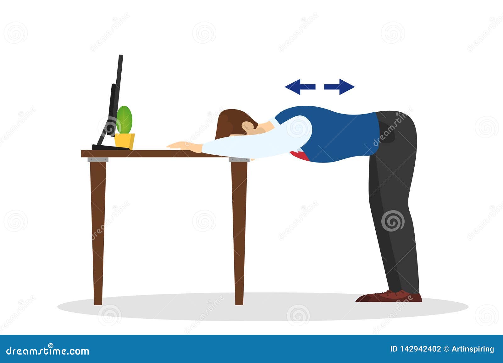 Man Doing Exercise For Back Stretch In Office Stock Vector