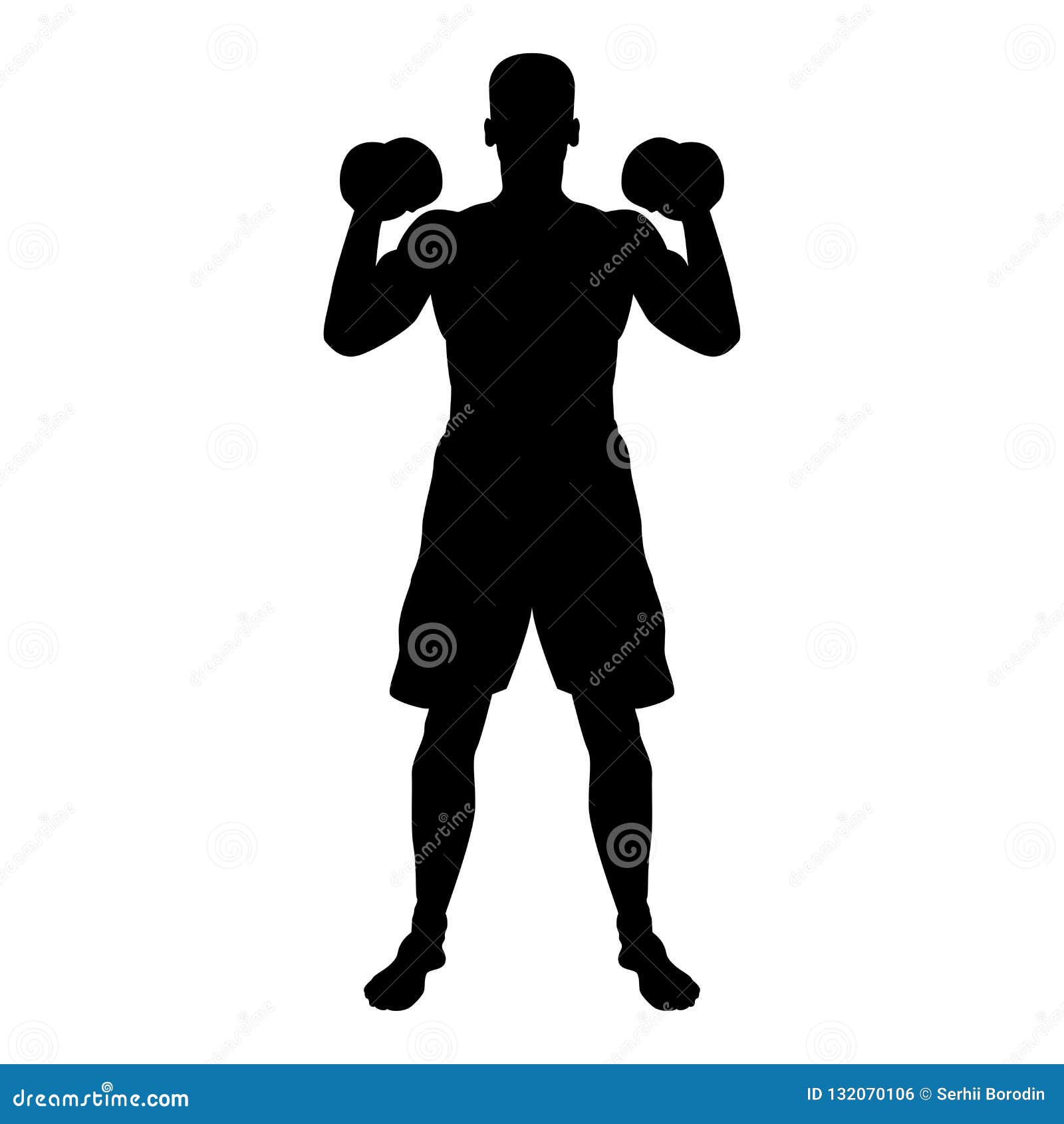 Vetor de Man doing shadow boxing exercise. Flat vector illustration  isolated on different layers. Workout character do Stock