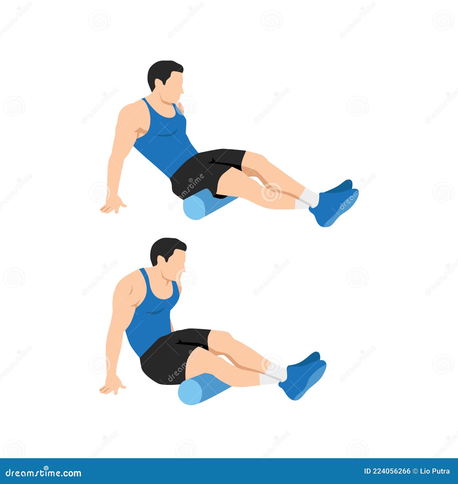 Man Doing Foam Roller Hamstring Stretch Exercise. Stock Vector Illustration of body quadriceps 224056266