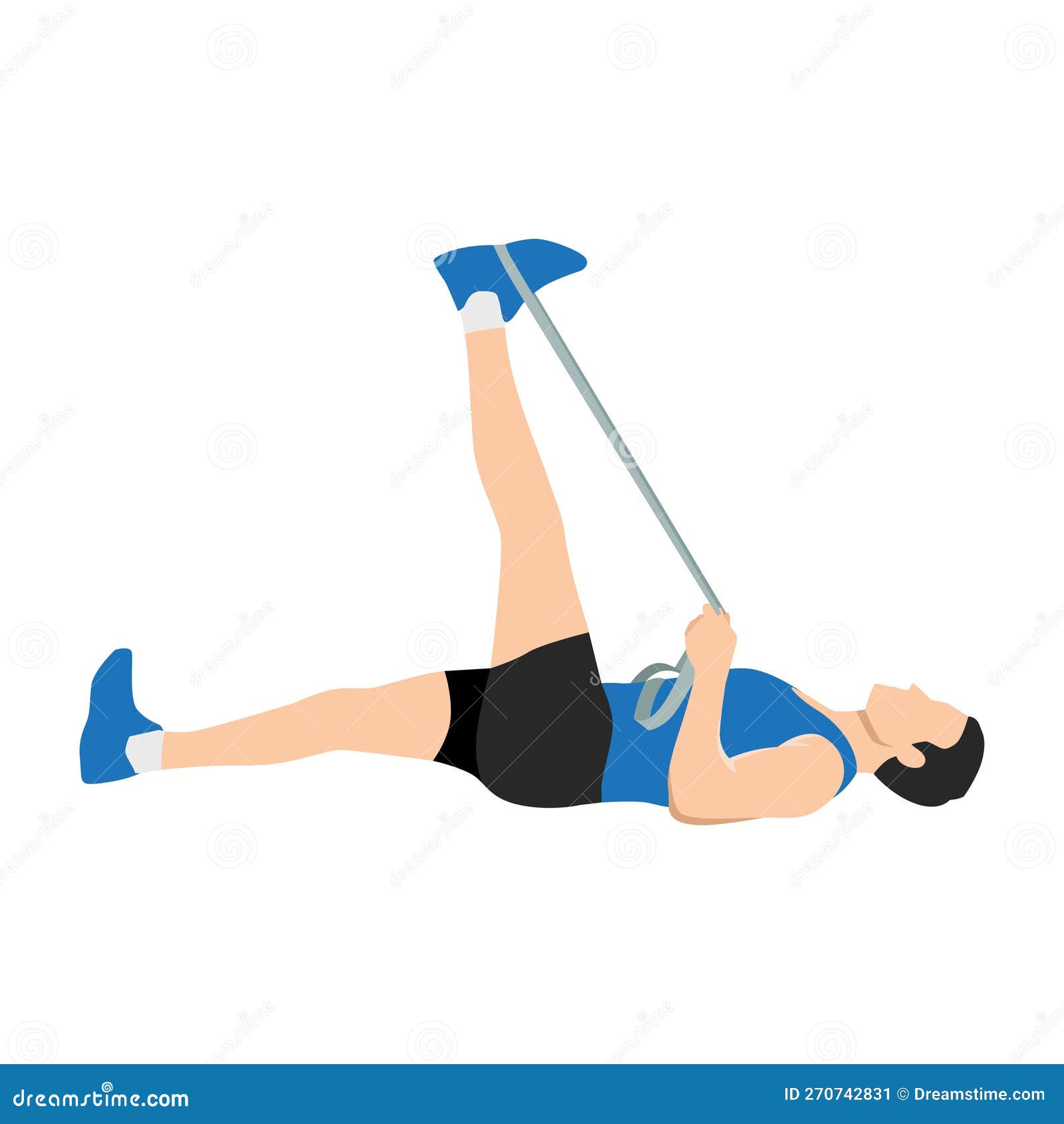 man doing hamstring stretch with elastic band exercise