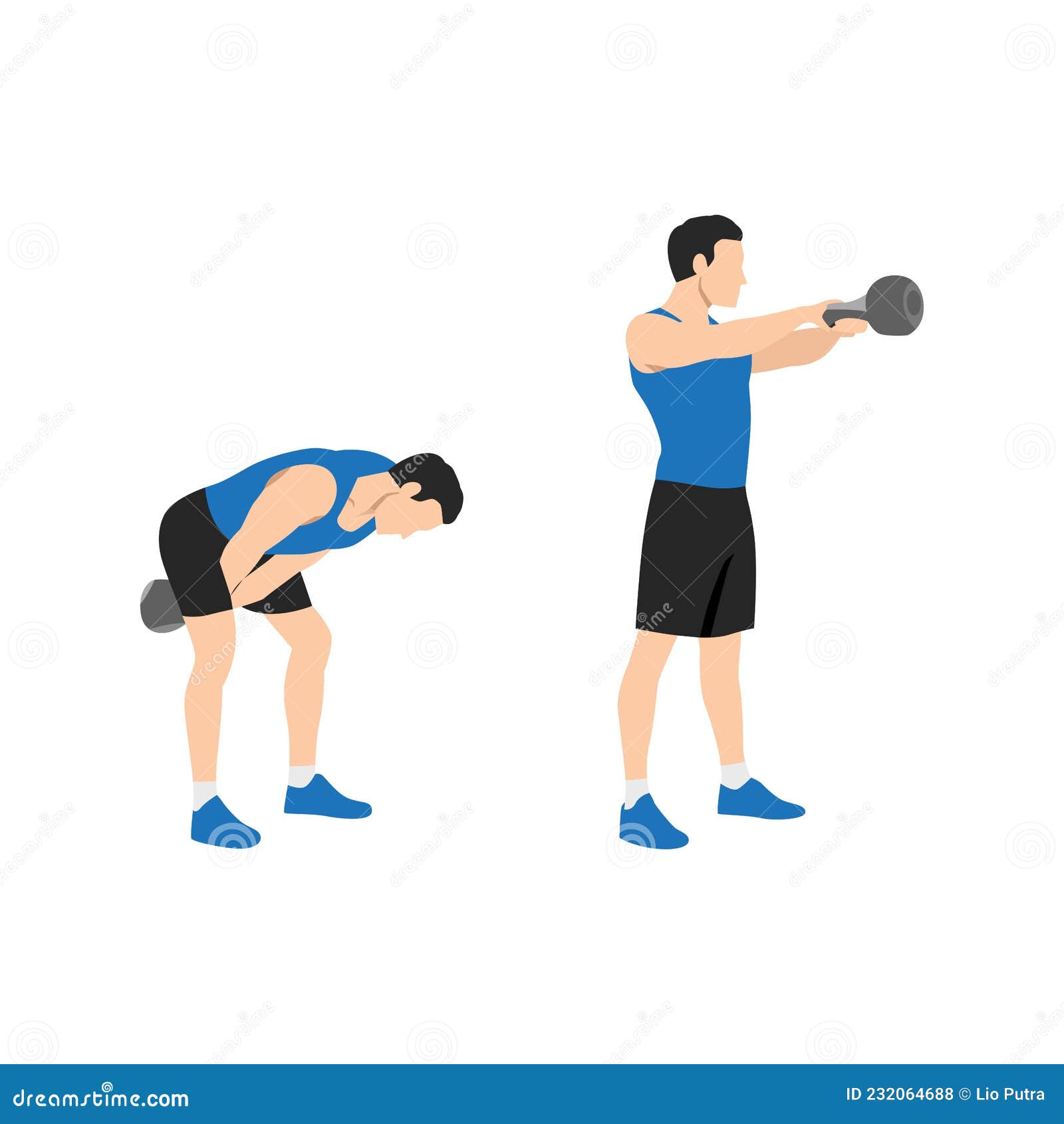 Man Doing Kettlebell Swing Exercise. Flat Vector Stock Vector