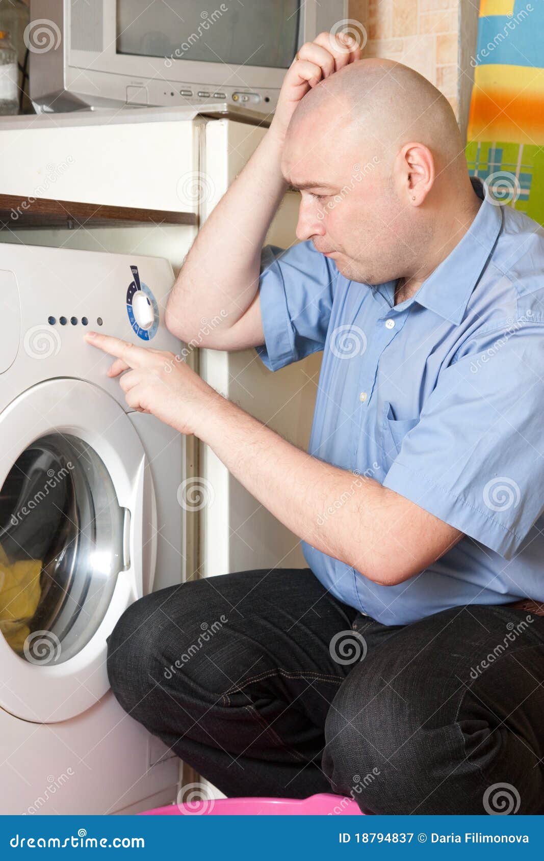 Man Doing Laundry at His Home Stock Image Image of house, people