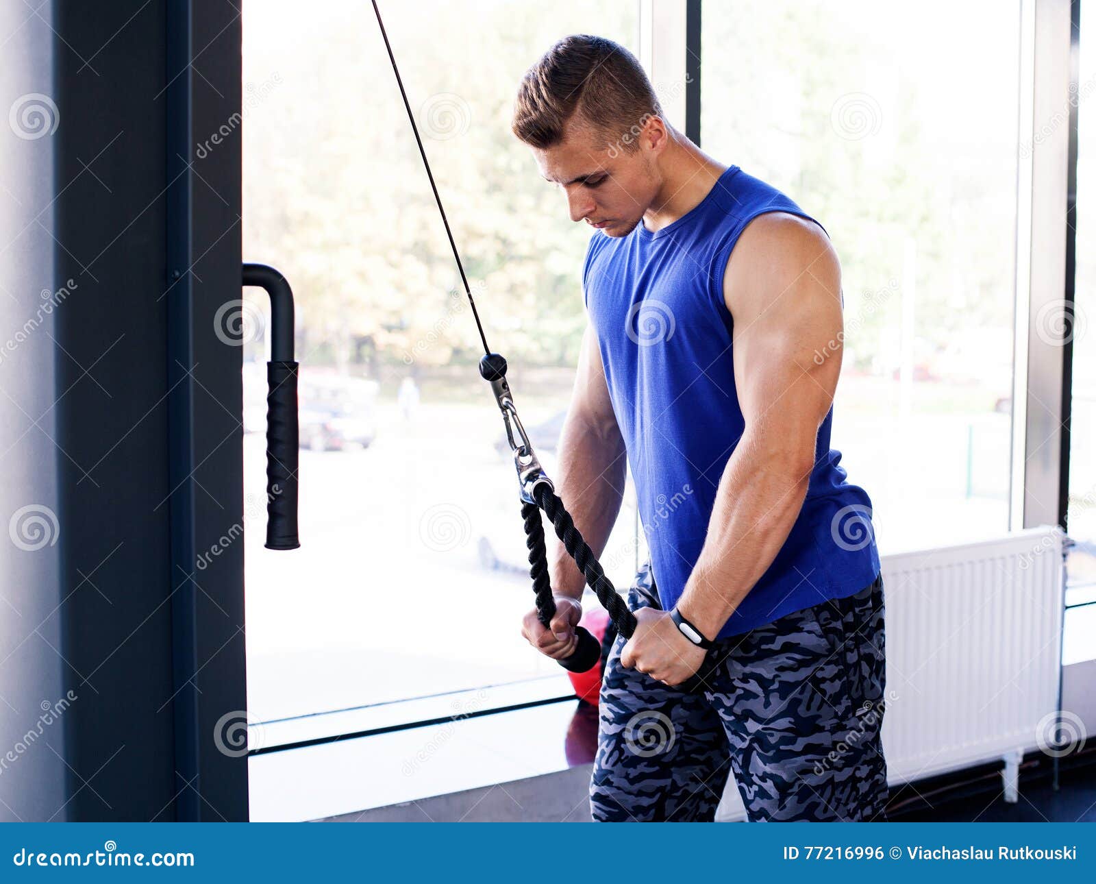 Man Doing Pull Down Exercise for Triceps Stock Photo Image of strong