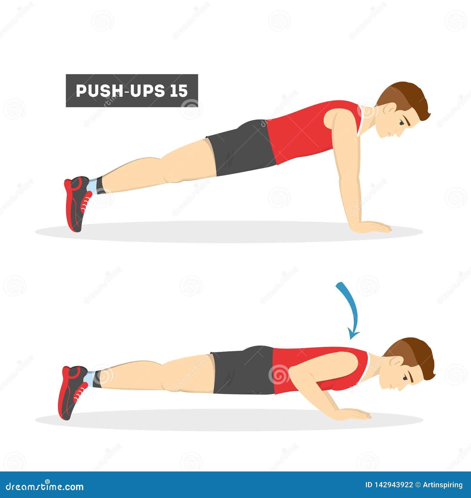 Man Doing Push Ups in the Gym. Arm Workout Stock Vector - Illustration