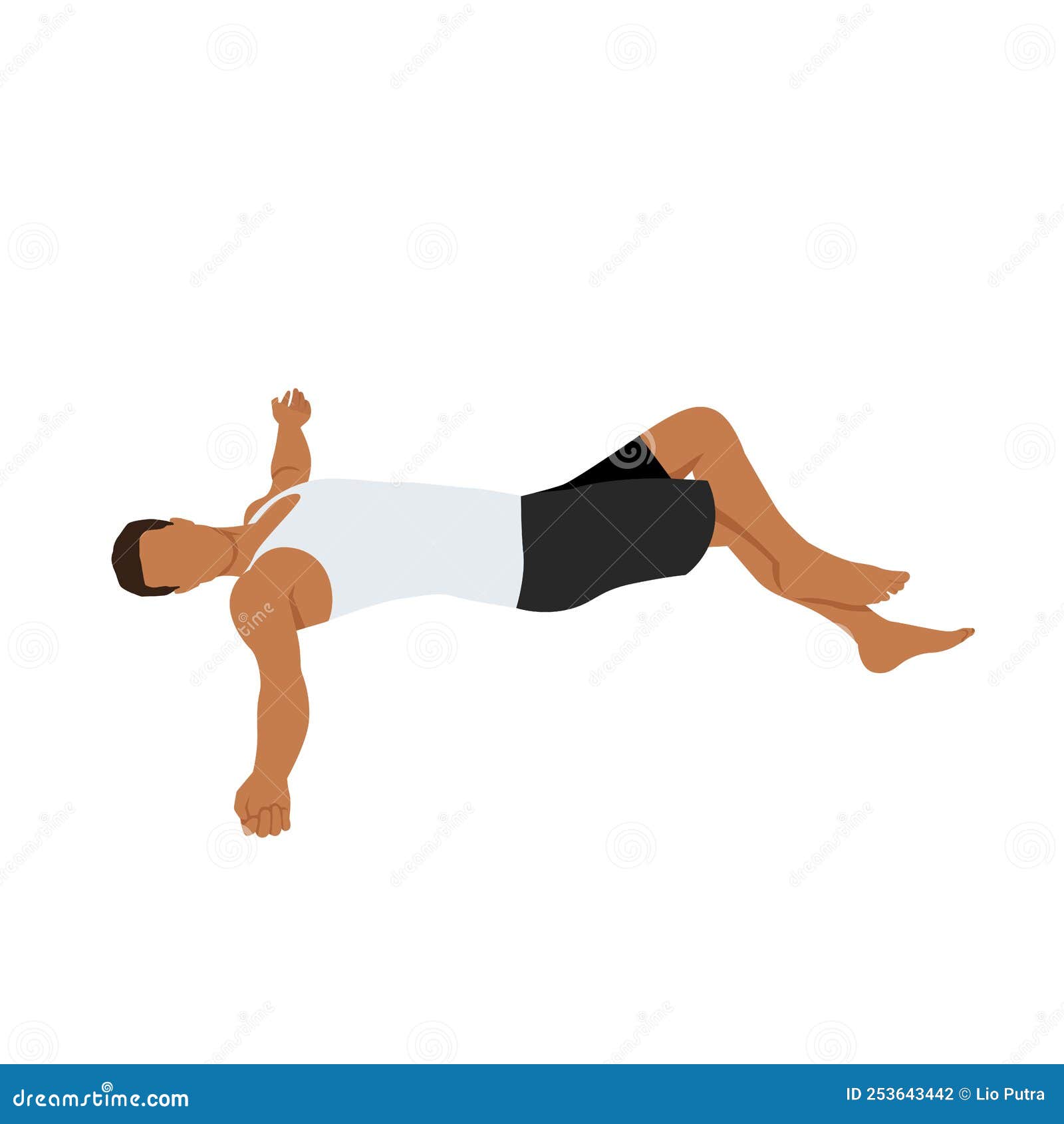Man Doing Reclining Eagle Pose Variation Supta Garudasana Exercise