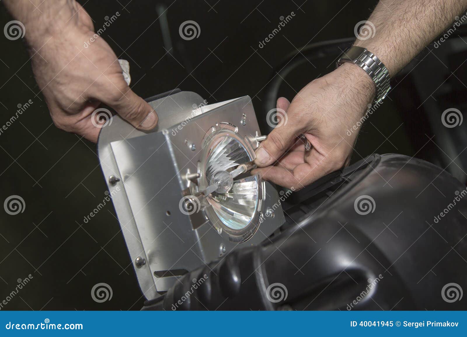 Man Doing Repair of Headlamp Stock Image Image of screwdriver