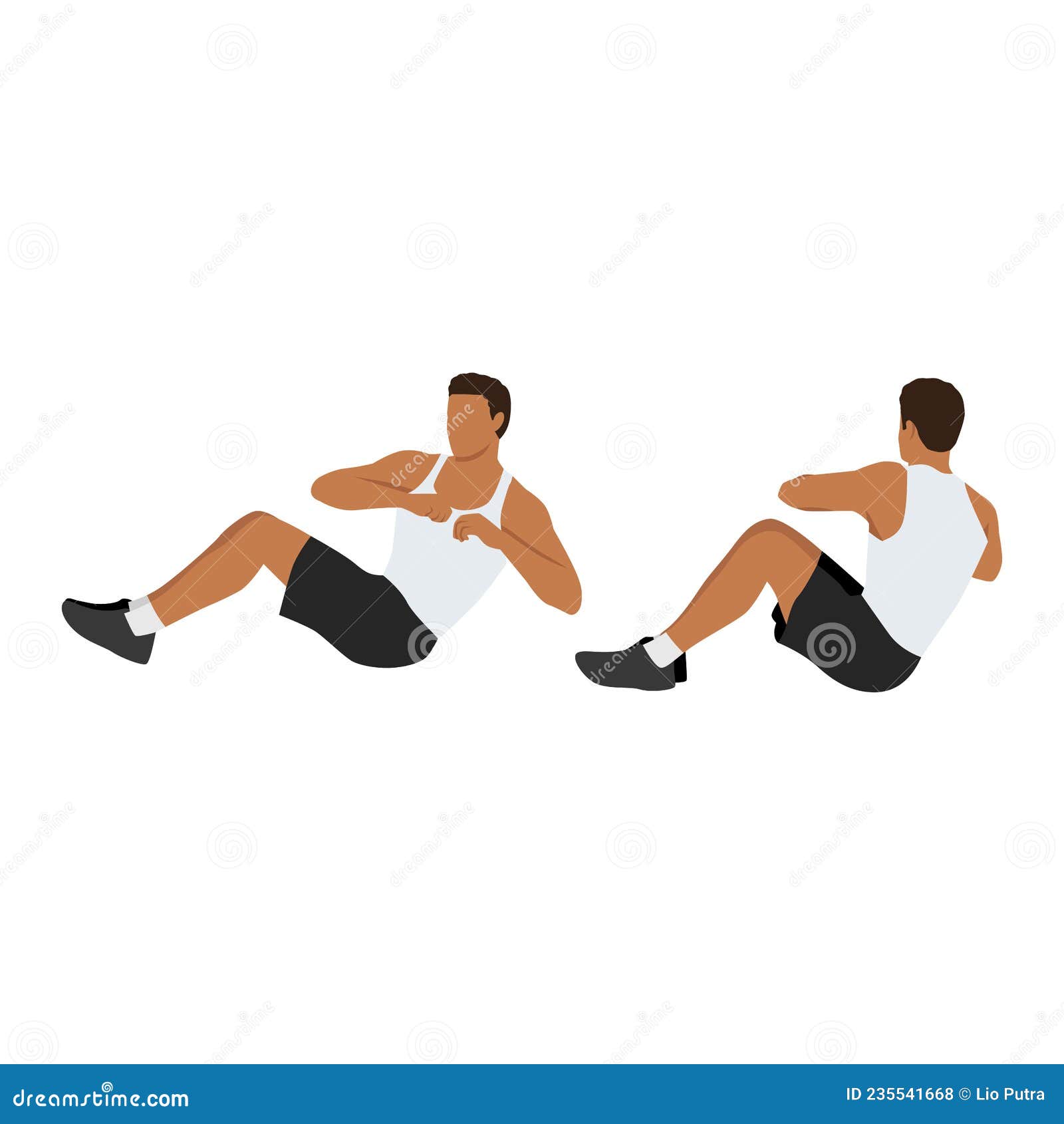 Man Doing Russian Twists Exercise. Flat Vector Stock Vector