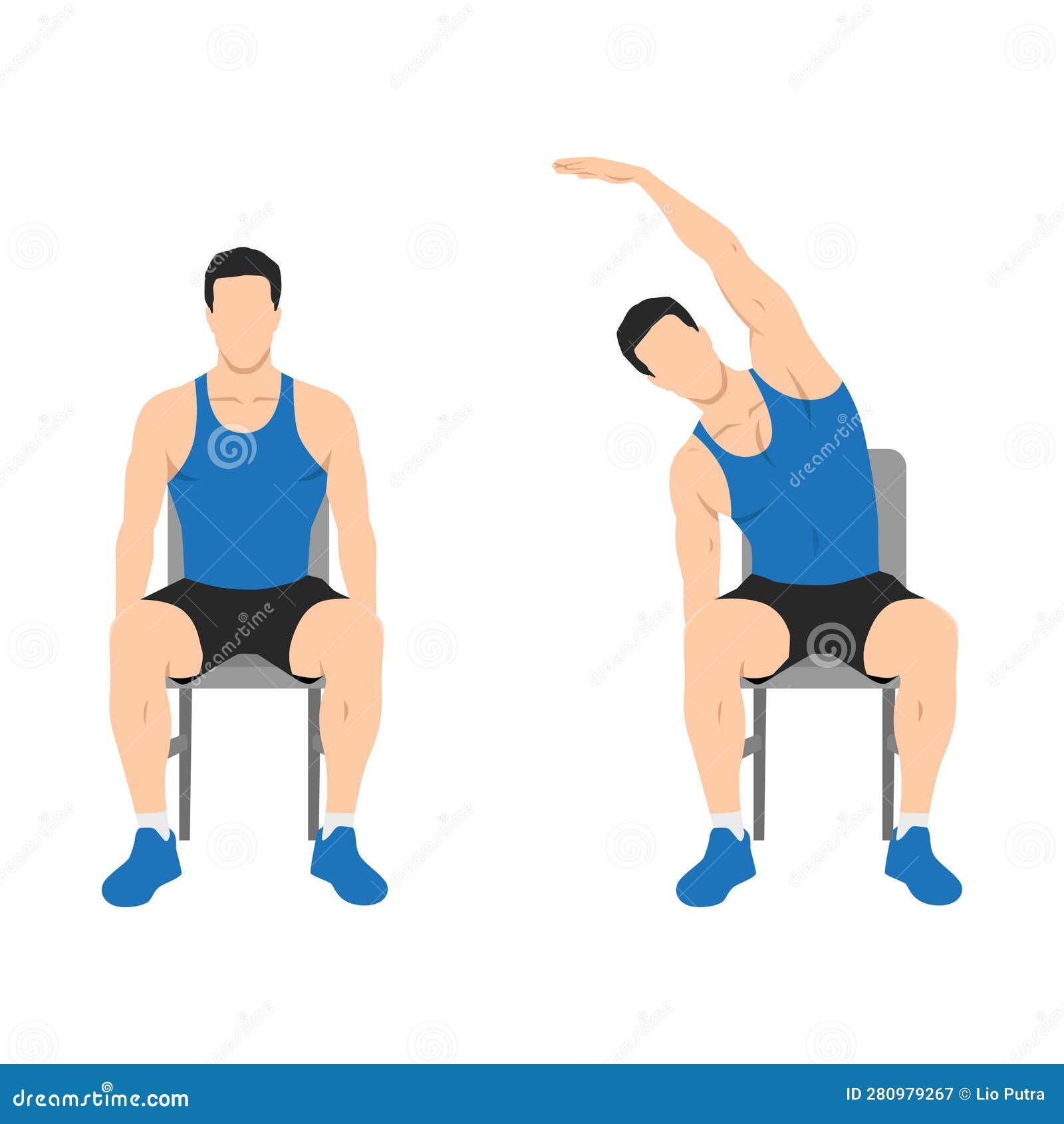 Man Doing Seated Side Bends or Lat Stretch Exercise Stock Vector ...