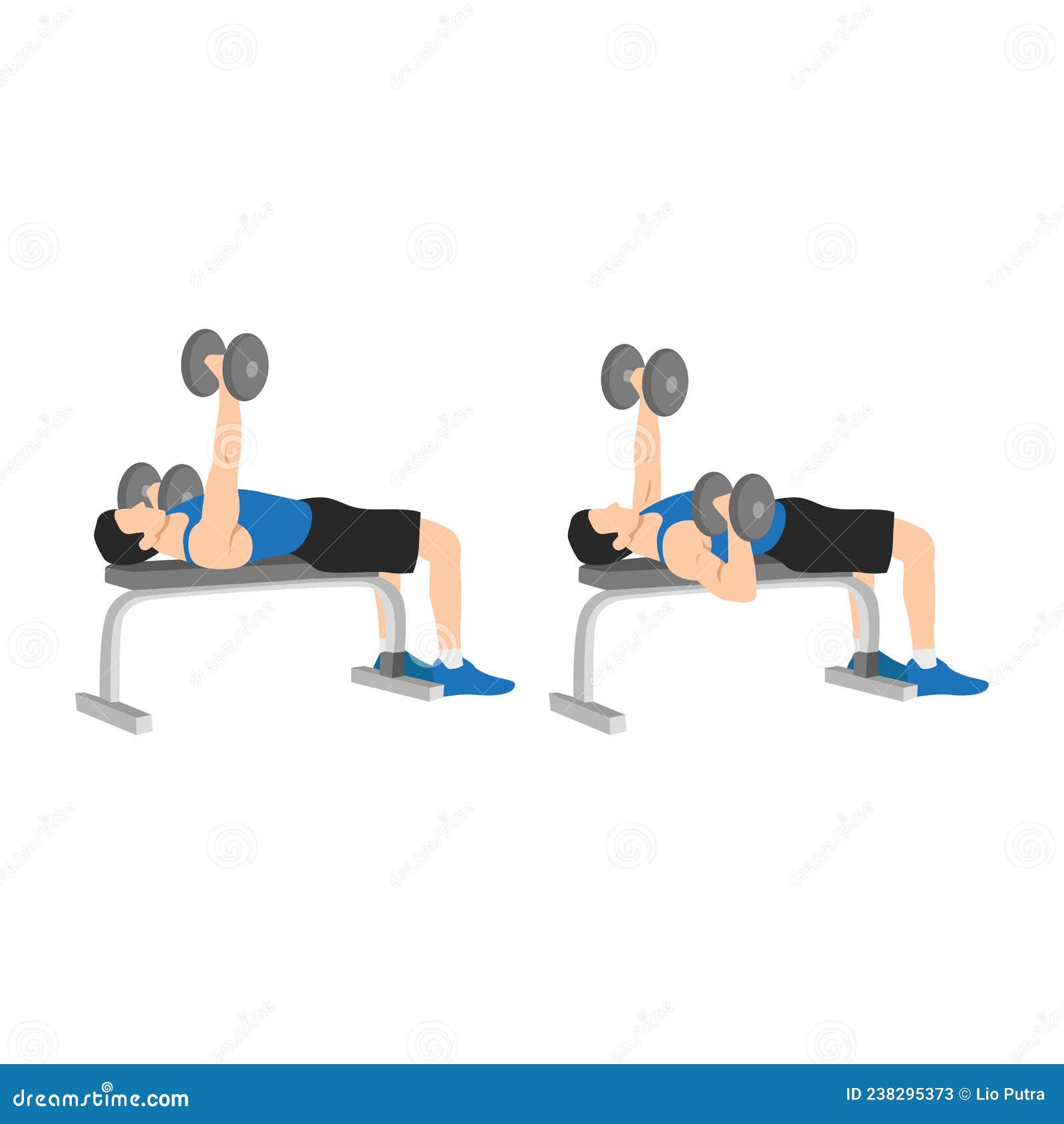 man doing single arm alternating dumbbell flat bench press