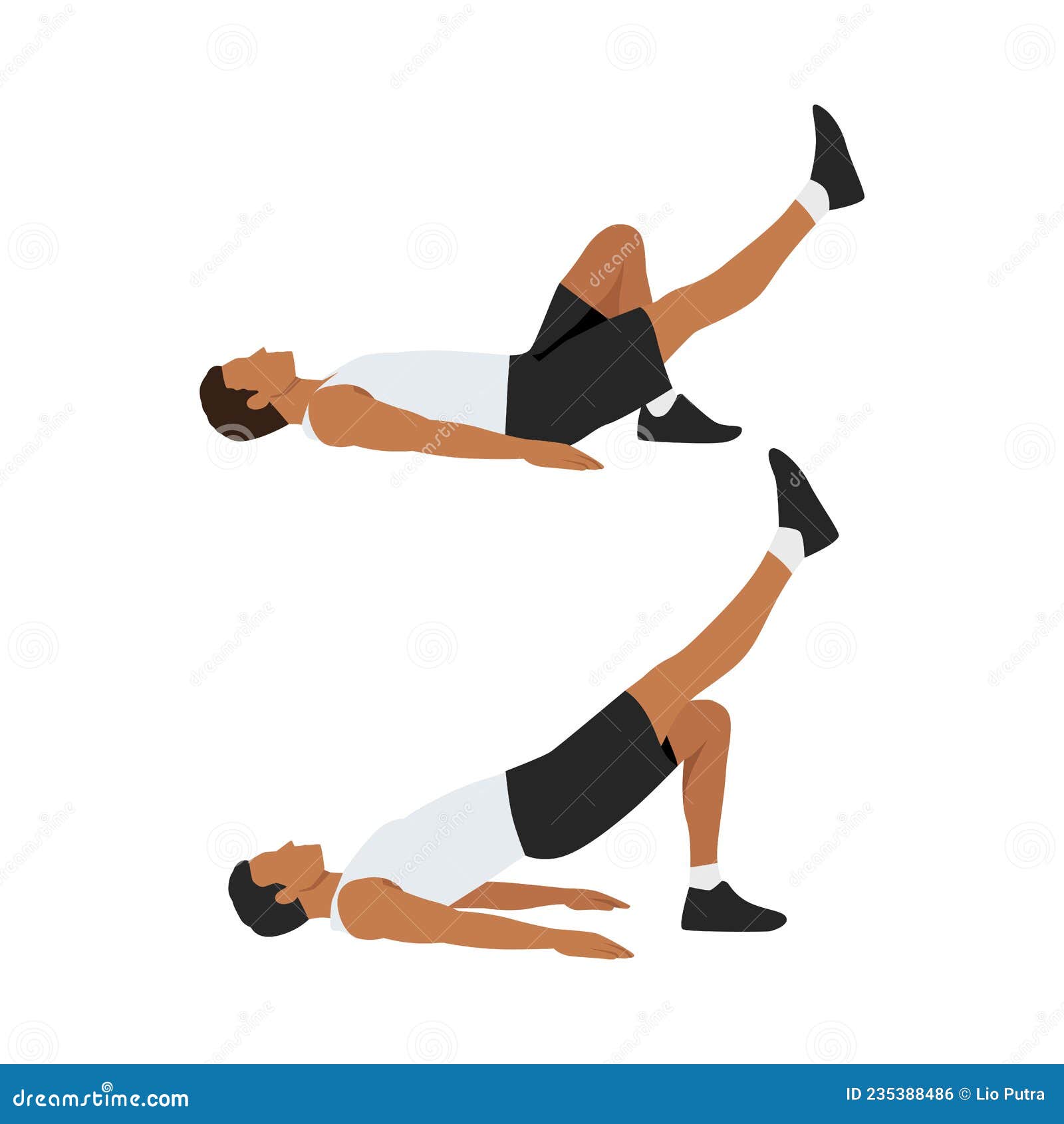 Man Doing Single Leg Glute Bridge, Arm Workout Stock Illustration ...