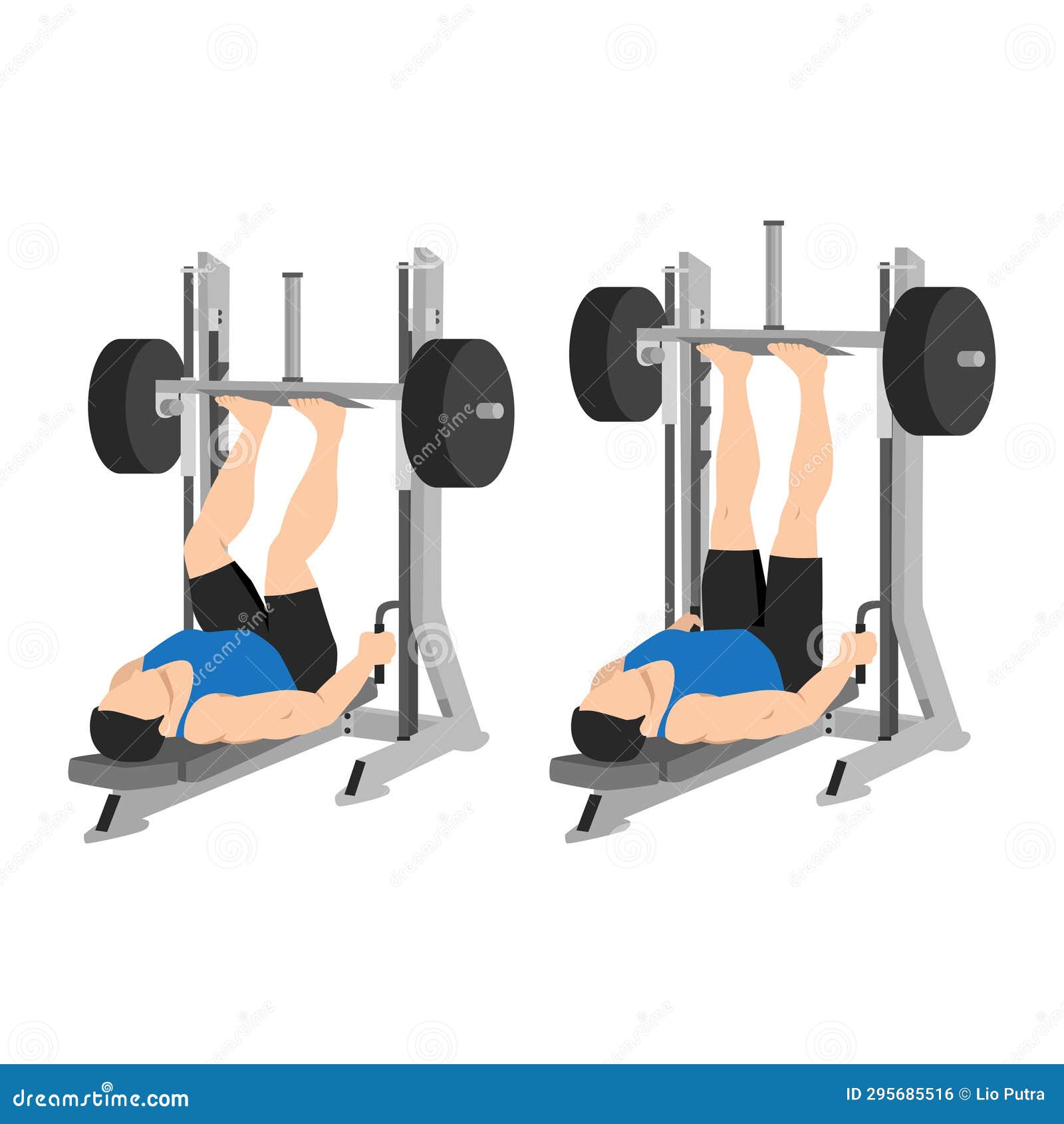 Man Doing Smith Machine Leg Press Exercise or Reverse Squat. Lying Leg Press Exercise Stock Vector Illustration of squat fitness 295685516