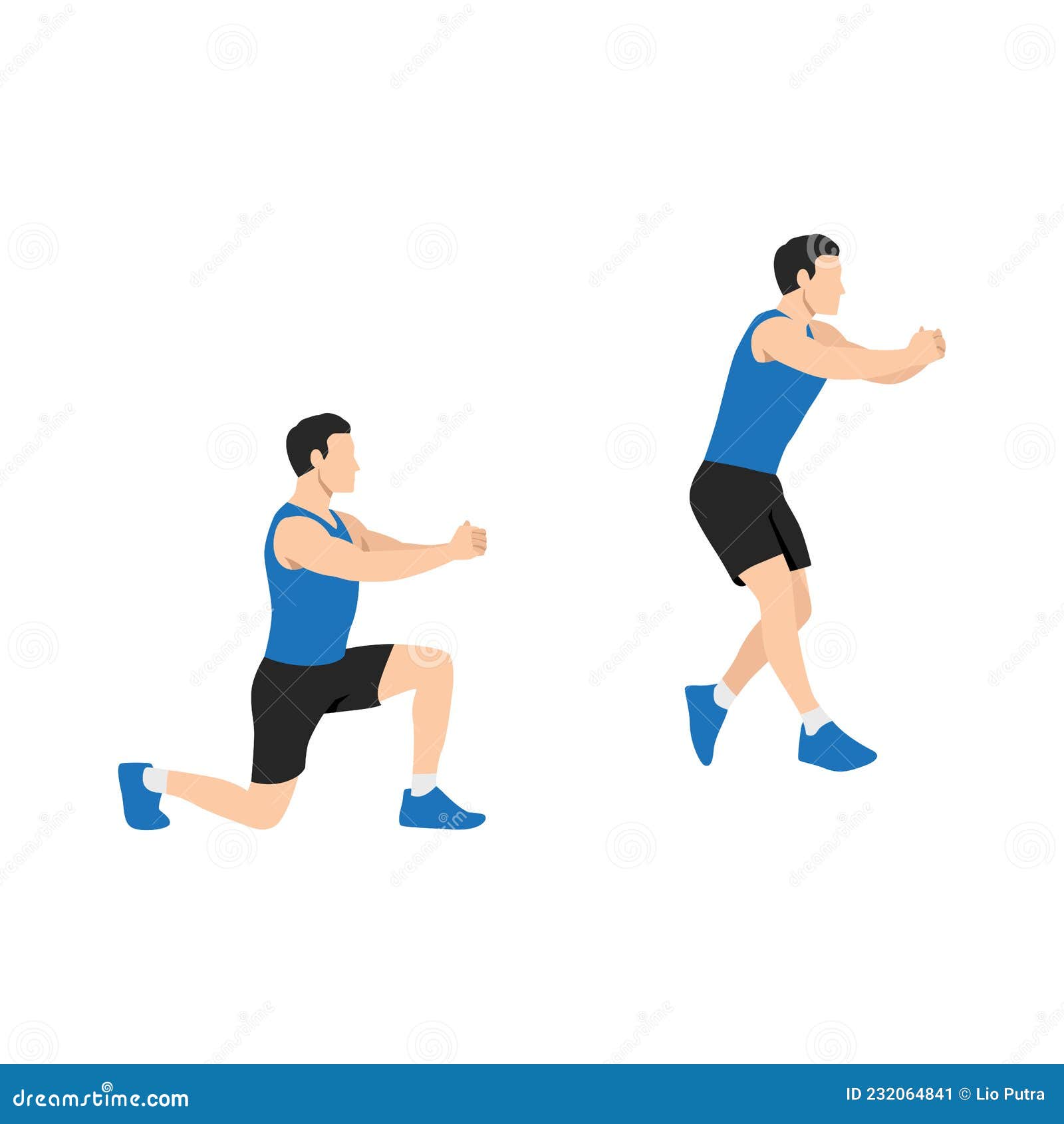 Man Doing Split Squat Jump Exercise. Flat Vector Stock Vector