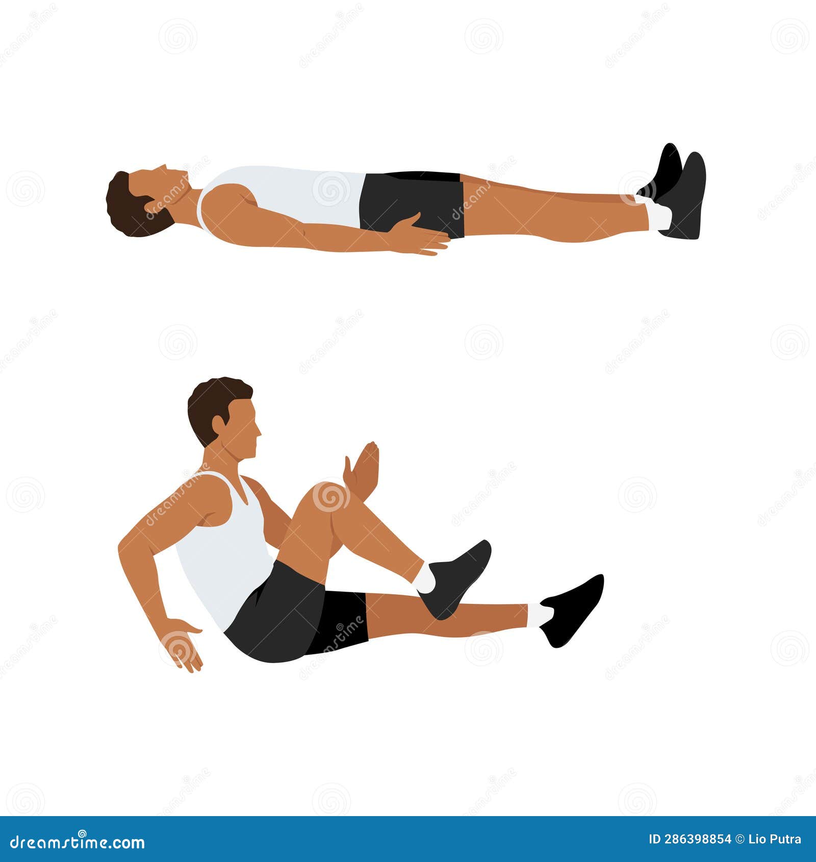 Man Doing Sprinter Crunch Exercise Stock Illustration - Illustration of ...