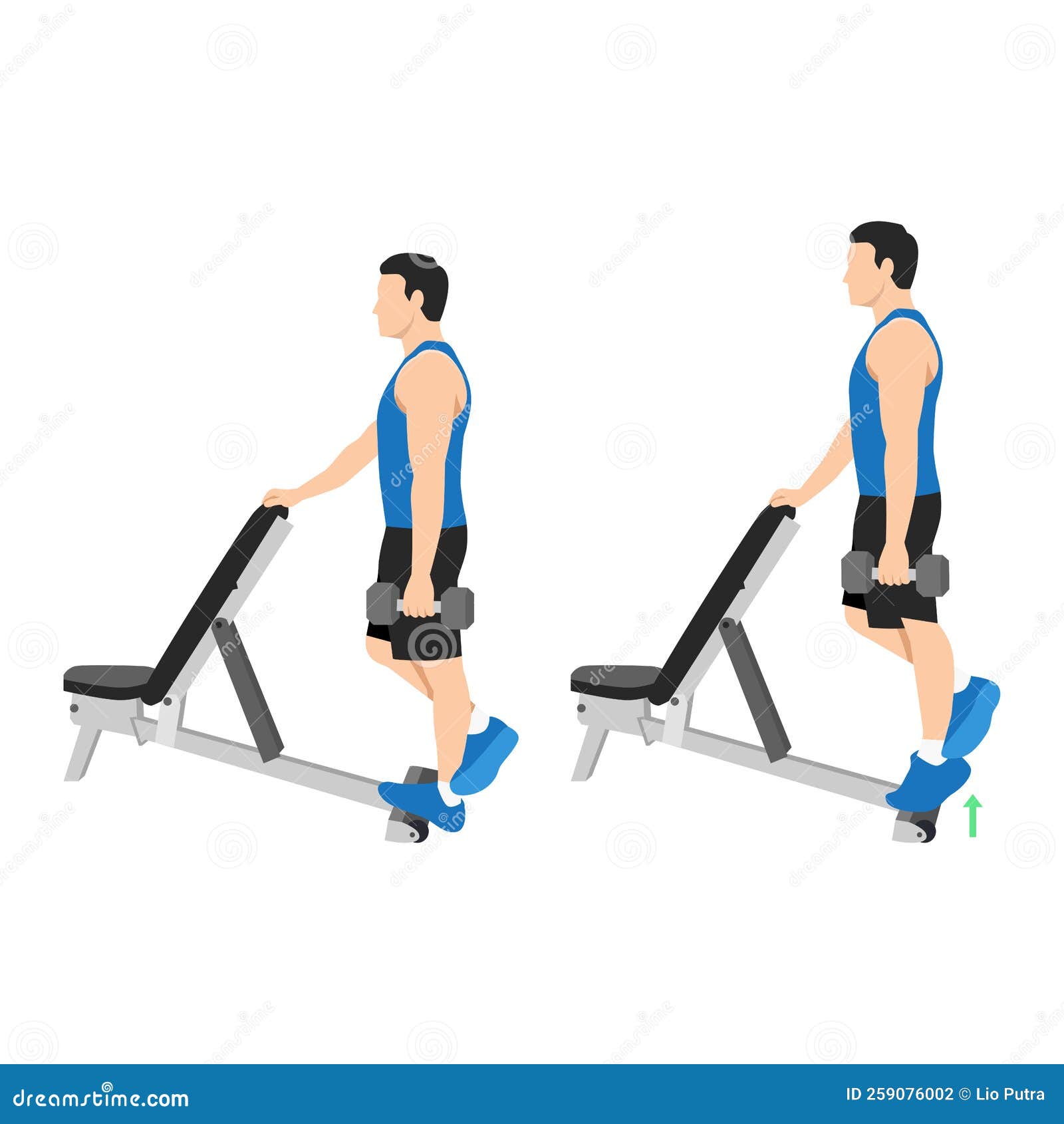 man doing standing calf raise with dumbbell exercise.