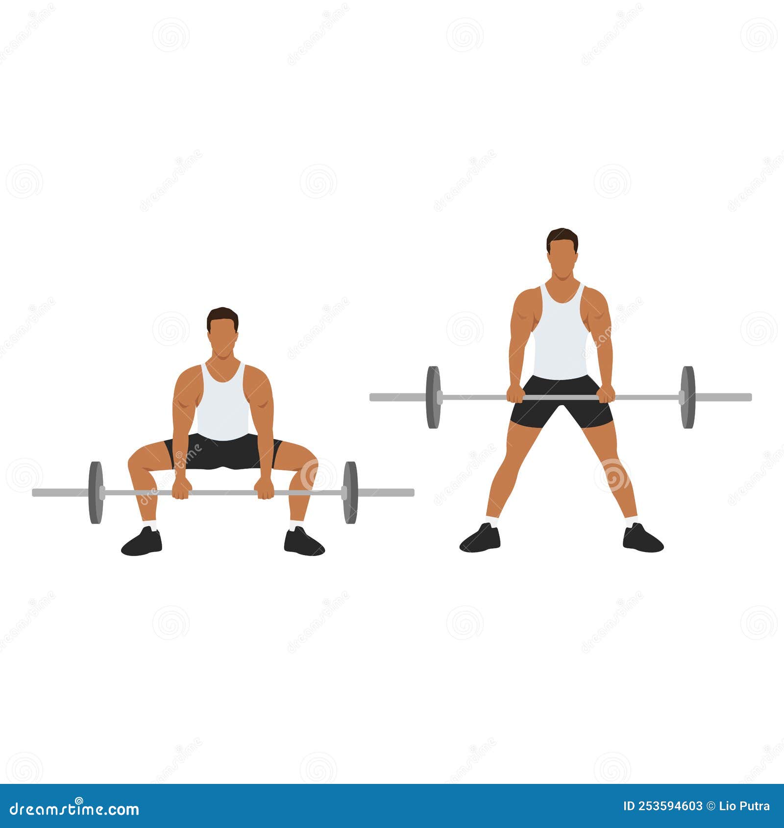 Man doing Sumo Barbell deadlifts exercise. Flat vector illustration  isolated on white background 15708596 Vector Art at Vecteezy