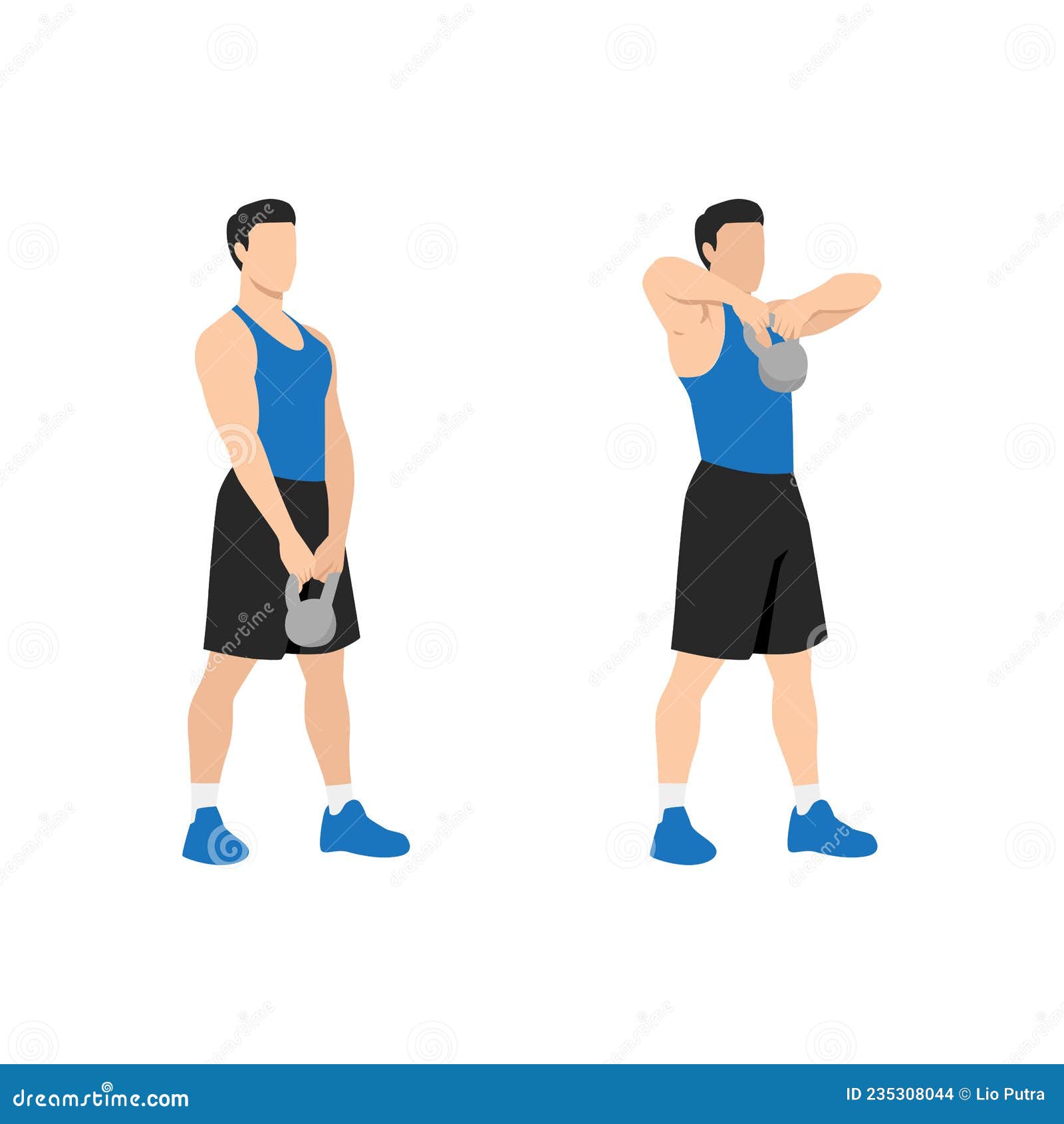 Upright Kettlebell Front Rows Exercise. Stock Vector - Illustration player, cutting: 235308044