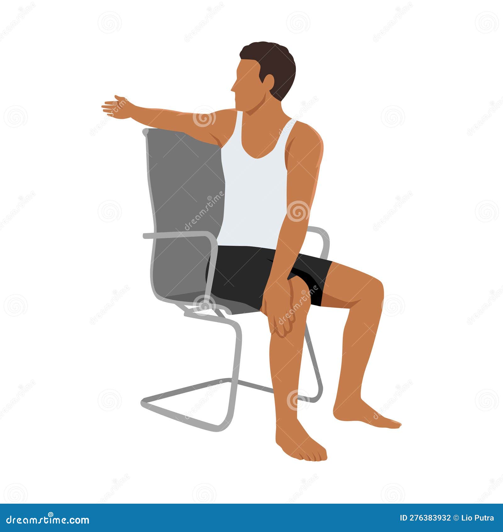 Man Doing Workout at Office Seated Chair Spinal Twist. Ardha