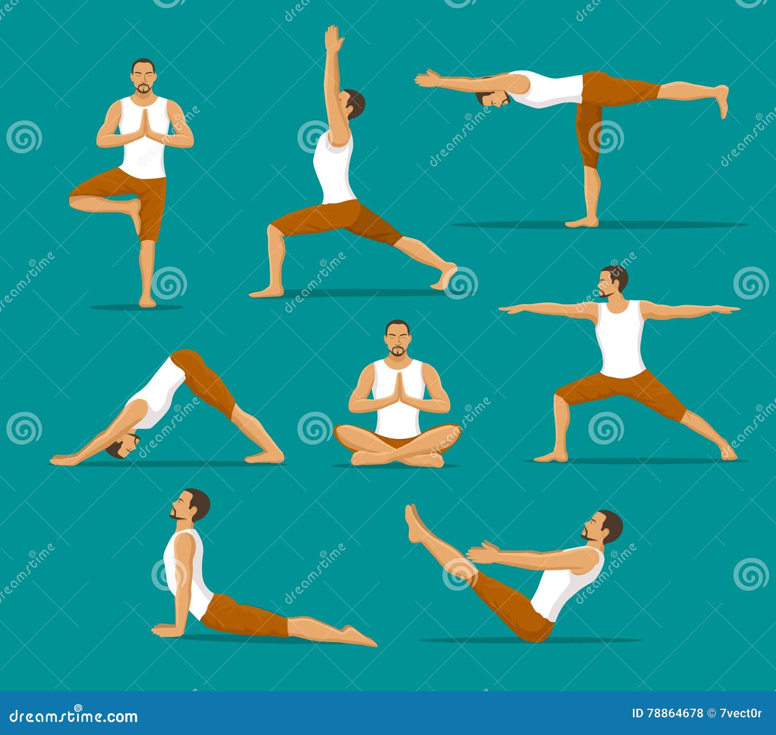 Man Doing Yoga. Yoga Asanas Set Stock Vector - Illustration of