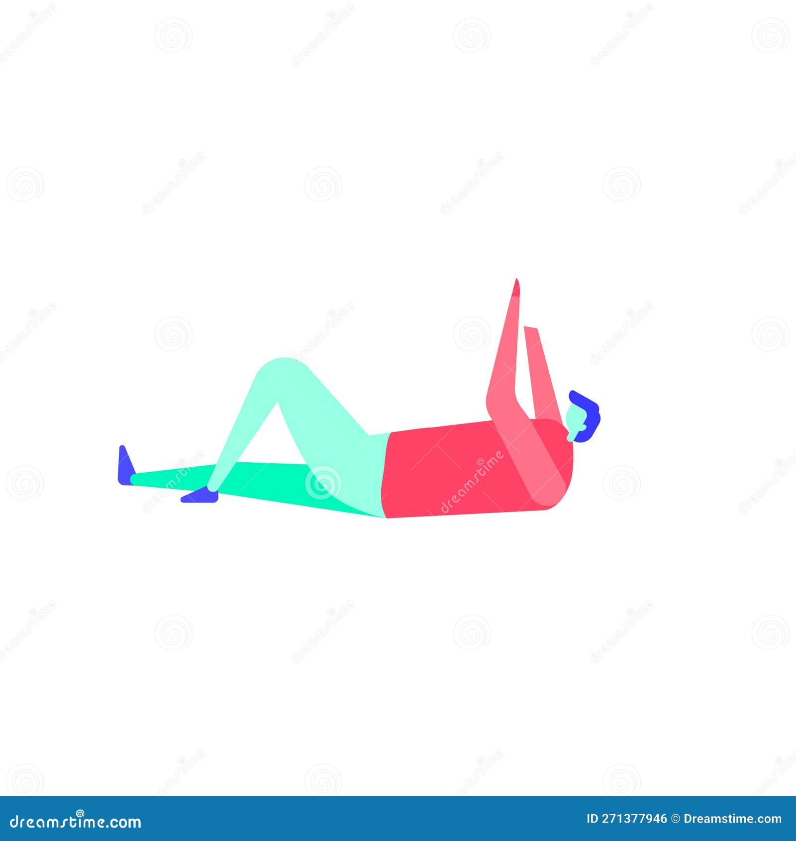 Man Drawing Laying Down on Surface Using Phone. Guy Scrolling Screen on