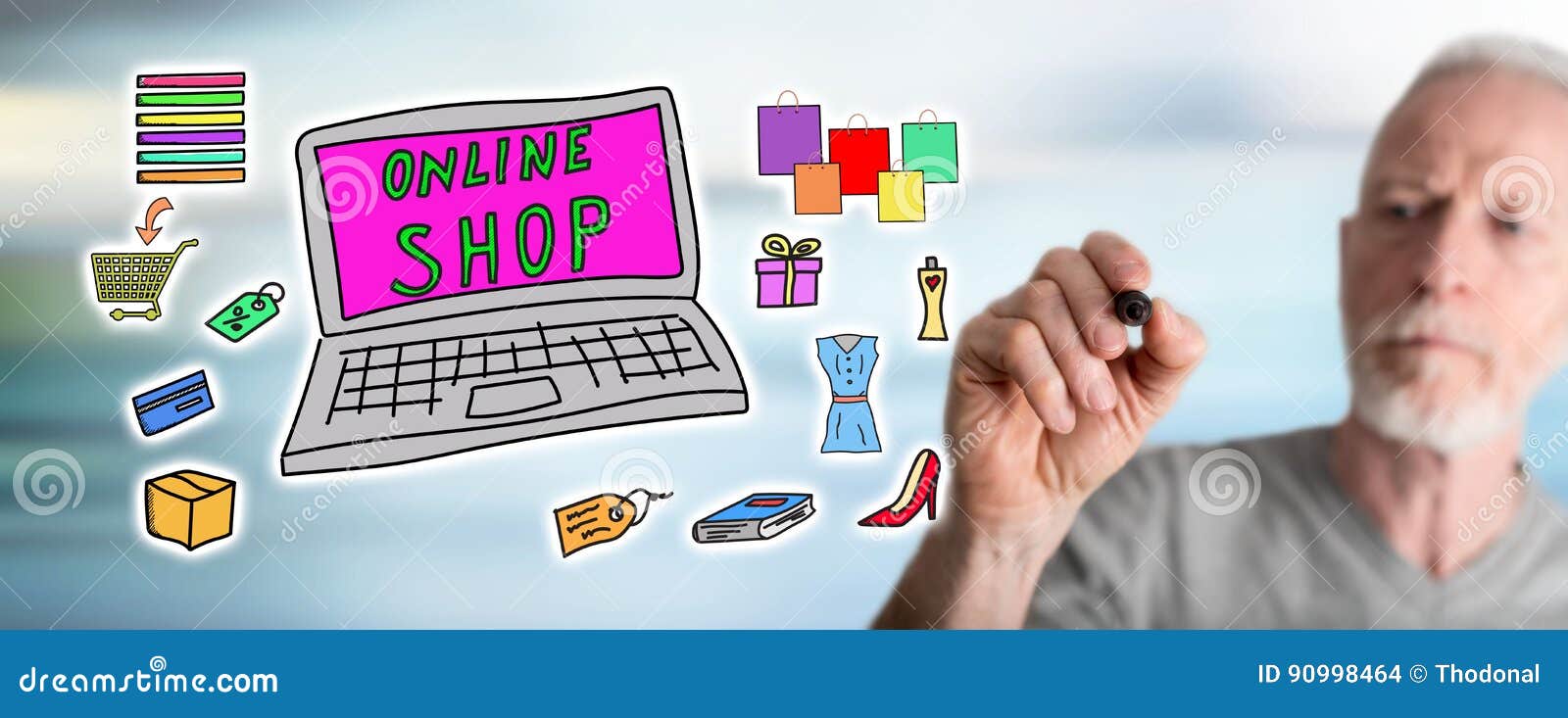 Man Drawing Online Shop Concept Stock Photo Image of person, online