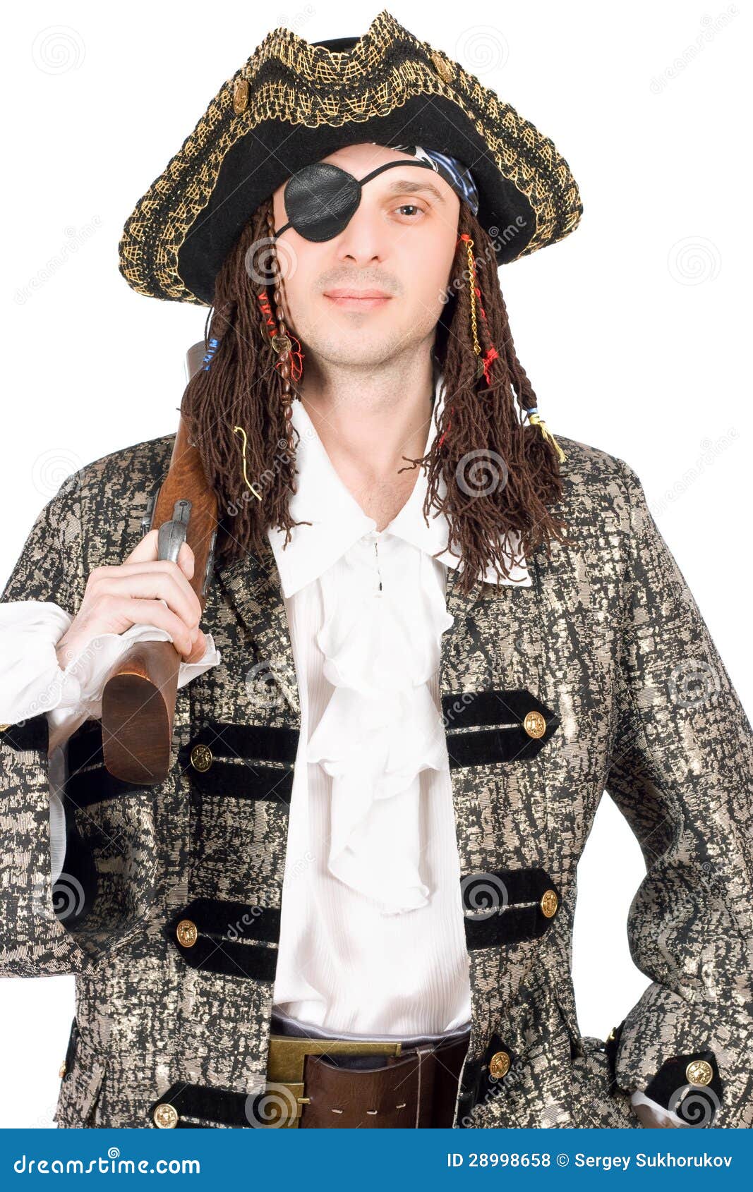 Man Dressed As Pirate. Isolated Stock Photo - Image of performer, grey ...
