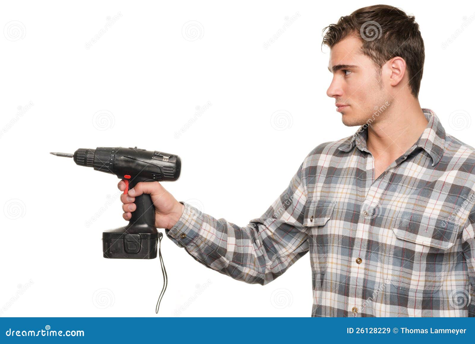 Man with drill machine stock image. Image of isolated 26128229