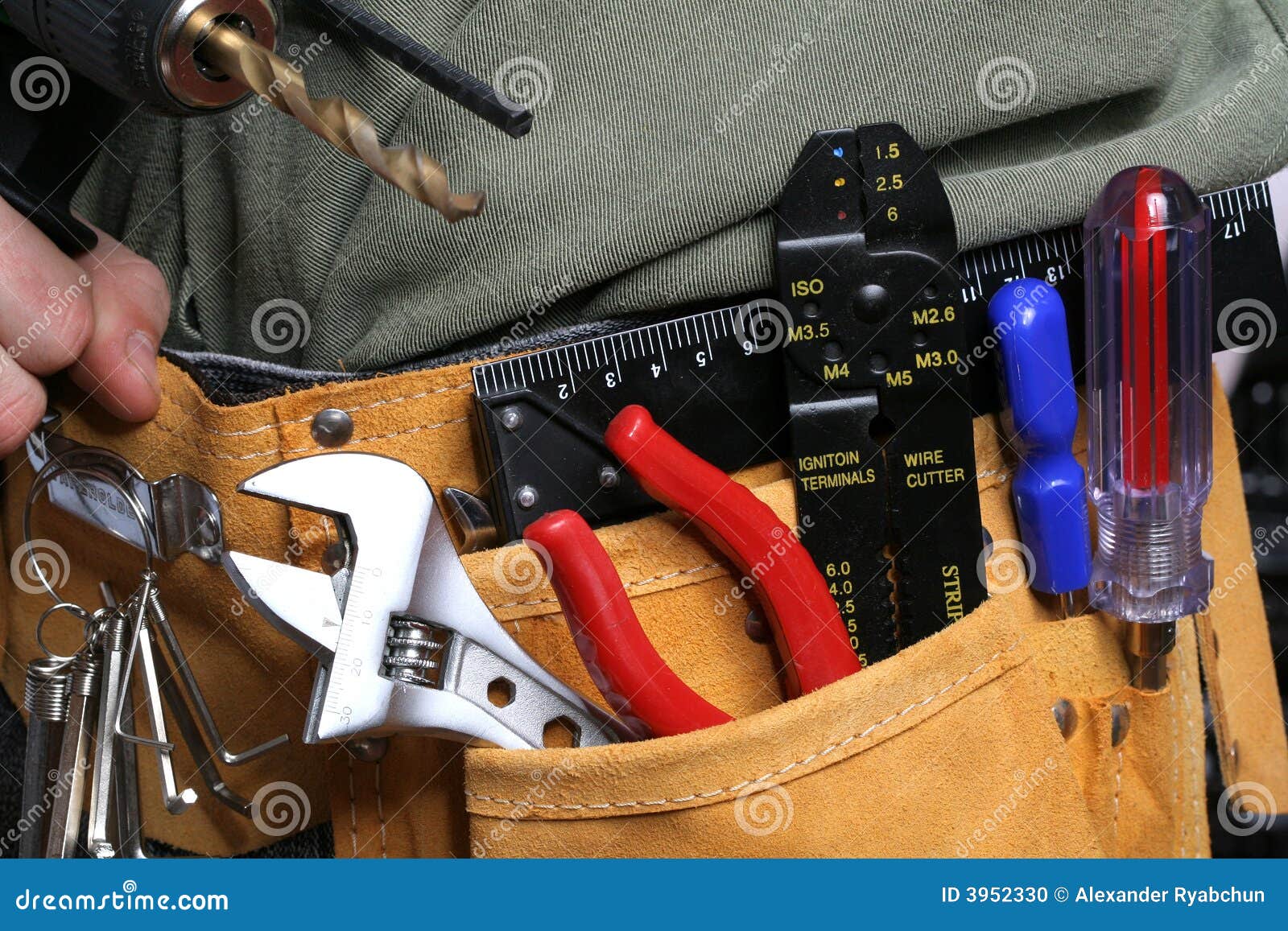 Man with Drill and Tool Belt Stock Photo Image of pliers, hand 3952330