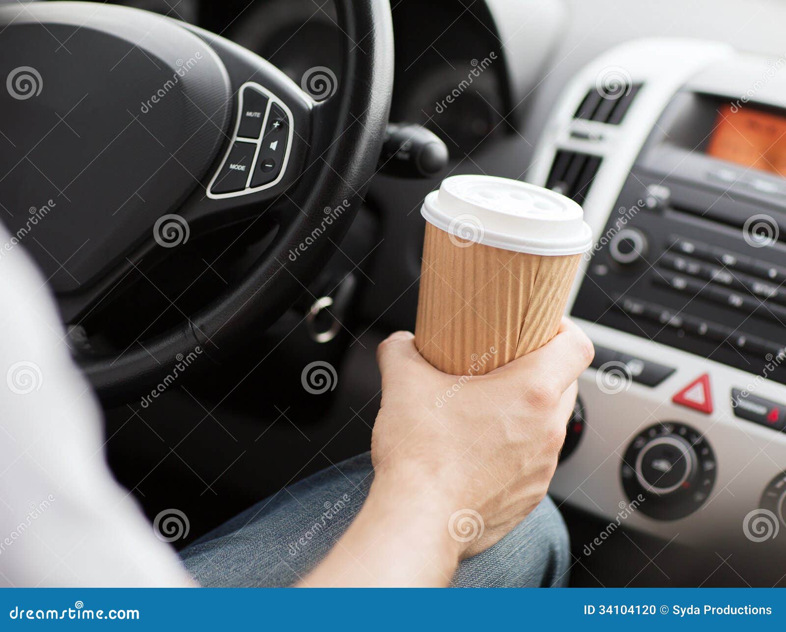 Man Drinking Coffee while Driving the Car Stock Photo Image of