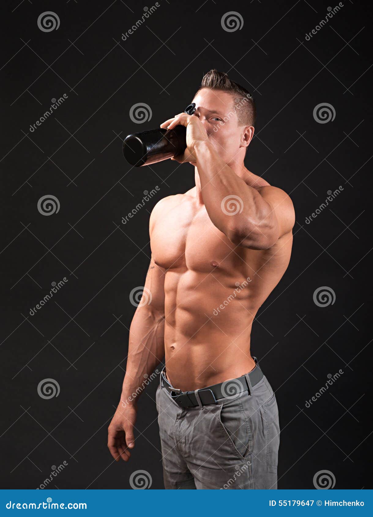 Man drinking a protein stock image. Image of gainer, protein 55179647