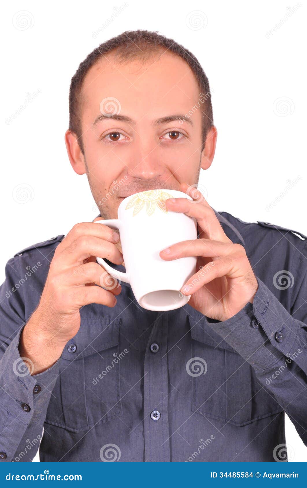 Man Drinking A Tea From A Cup, Isolated On White Stock Photo Image of