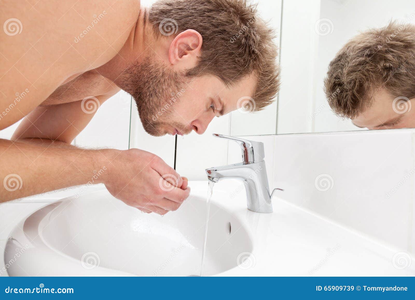 Man Drinks Tap Water Stock Image Image Of Cream Appearance
