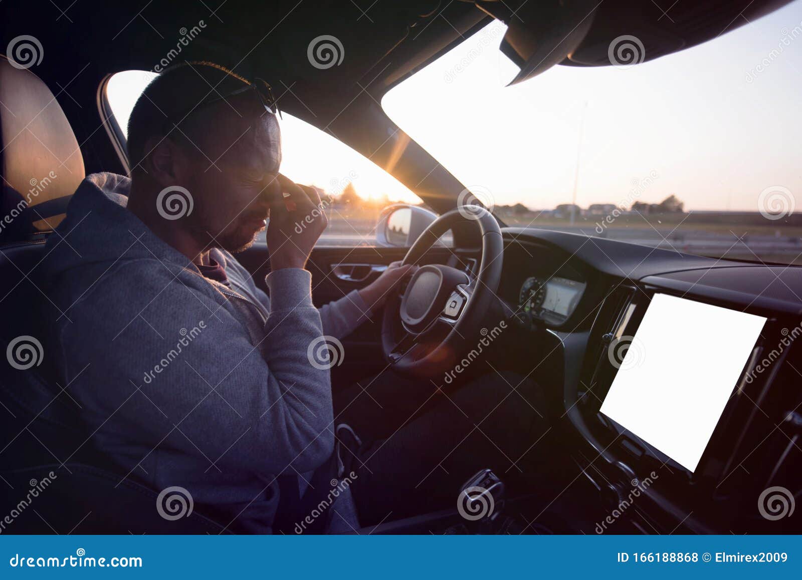 Man Driving Car and Falling Asleep at the Wheel Stock Photo Image of