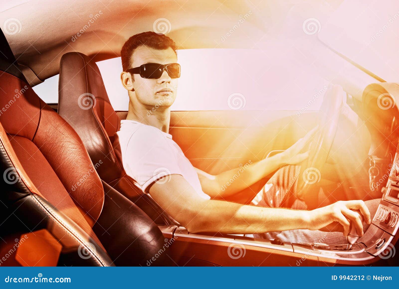 Man Driving Modern Sport Car Stock Photo - Image of copy, beam: 9942212