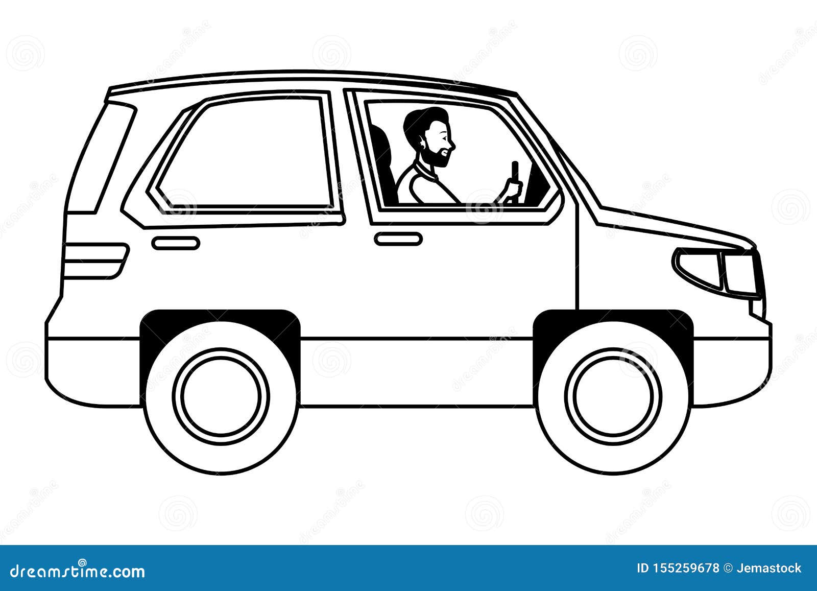Man Driving SUV Vehicle Sideview Cartoon in Black and White Stock Vector -  Illustration of delivery, auto: 155259678