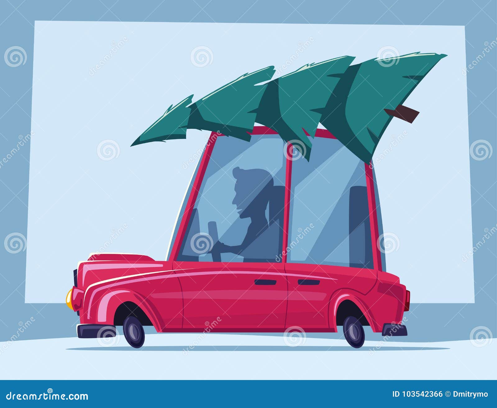 Download Man Is Driving A Vintage Car With Christmas Tree The Roof Cartoon Vector