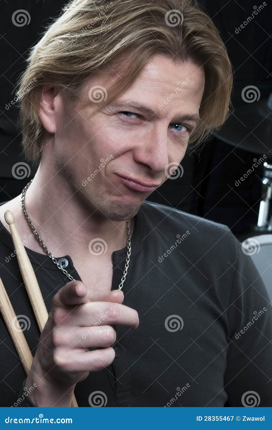Man with Drumsticks is Pointing at Viewer Stock Image Image of male
