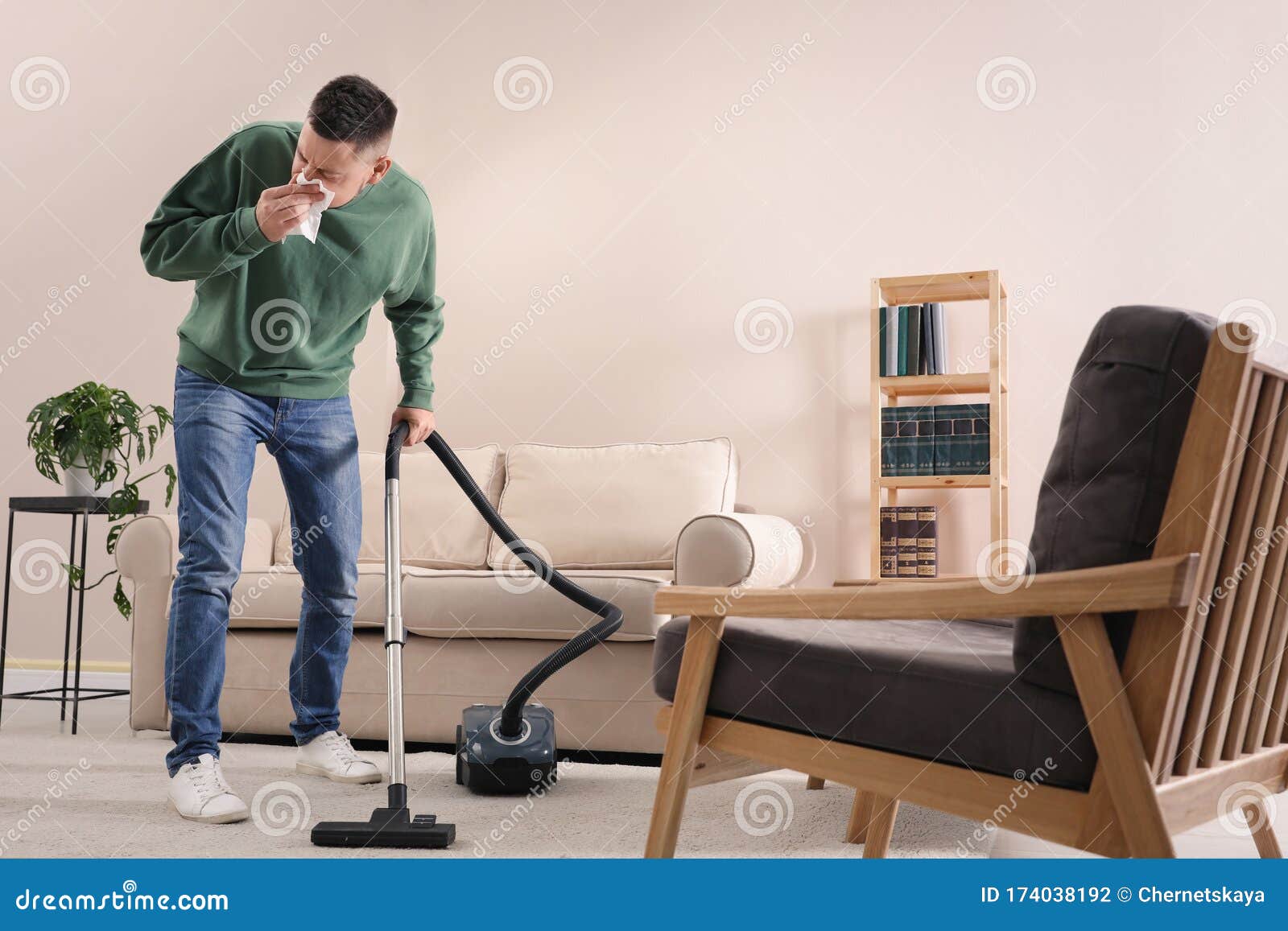 Man with Dust Allergy Cleaning Home Stock Photo Image of lifestyle