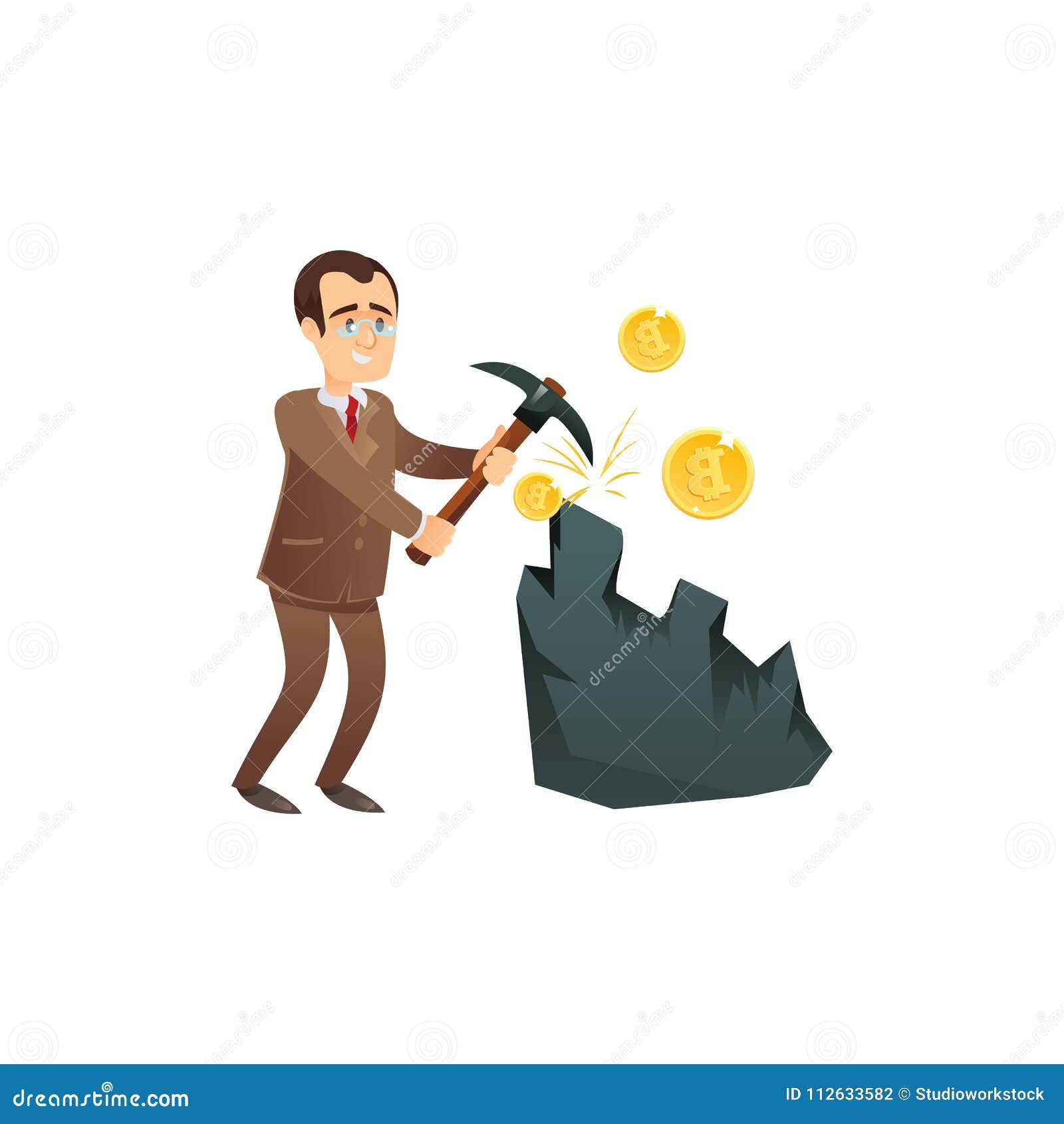 Man Earning Bitcoins From Mining Stock Vector Illustration Of - 