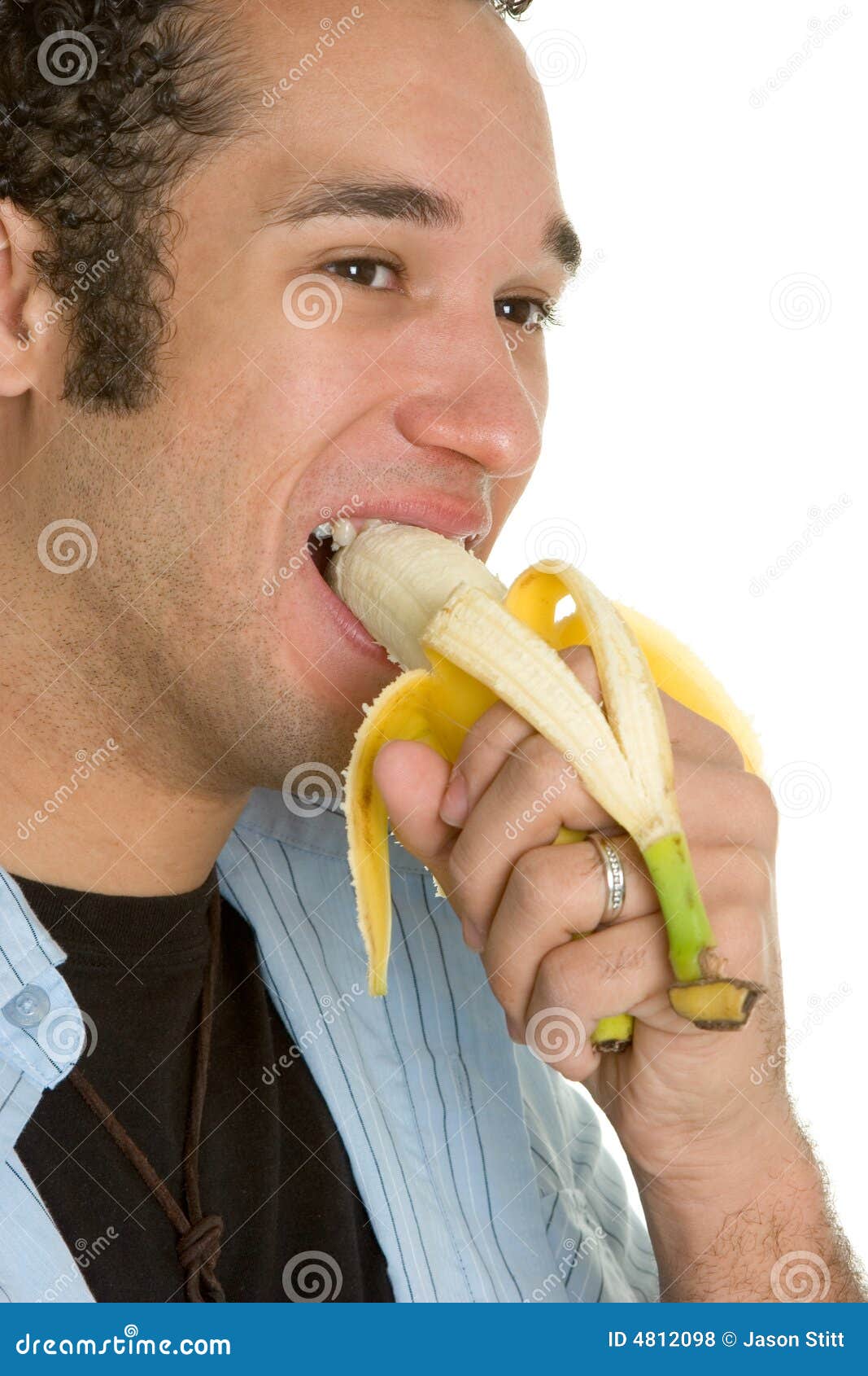 Man Eating Banana stock photo. Image of food, hand, white 4812098