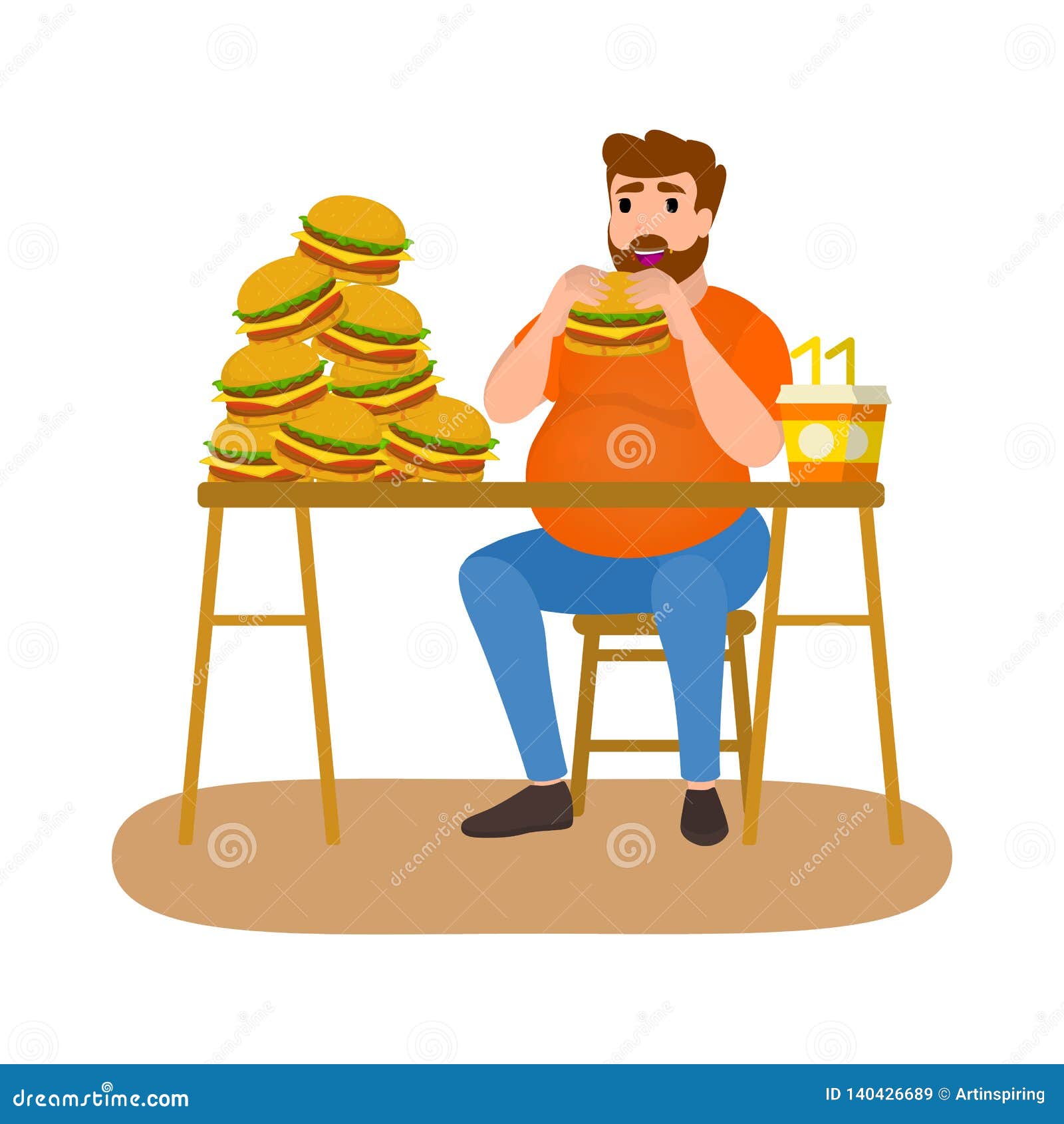 Man Eating Fast Food. Unhealthy Nutrition Concept Stock Vector -  Illustration of cartoon, cuisine: 140426689