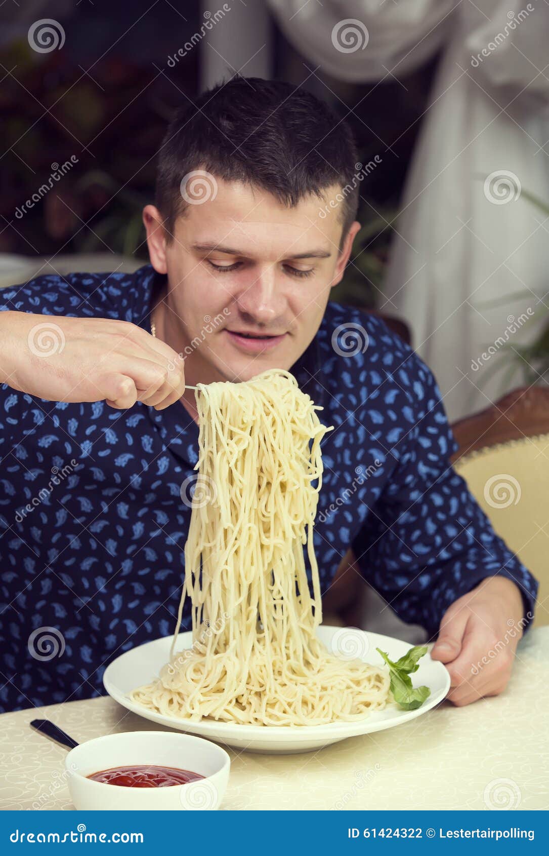 Man Eating a Large Portion of Pasta Stock Photo Image of restaurant