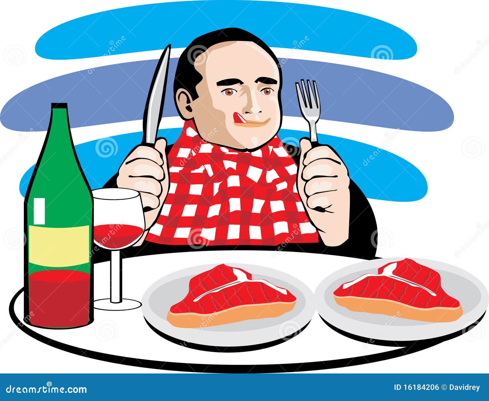 Man Eating Meat and Drinking Wine Stock Vector Illustration of food