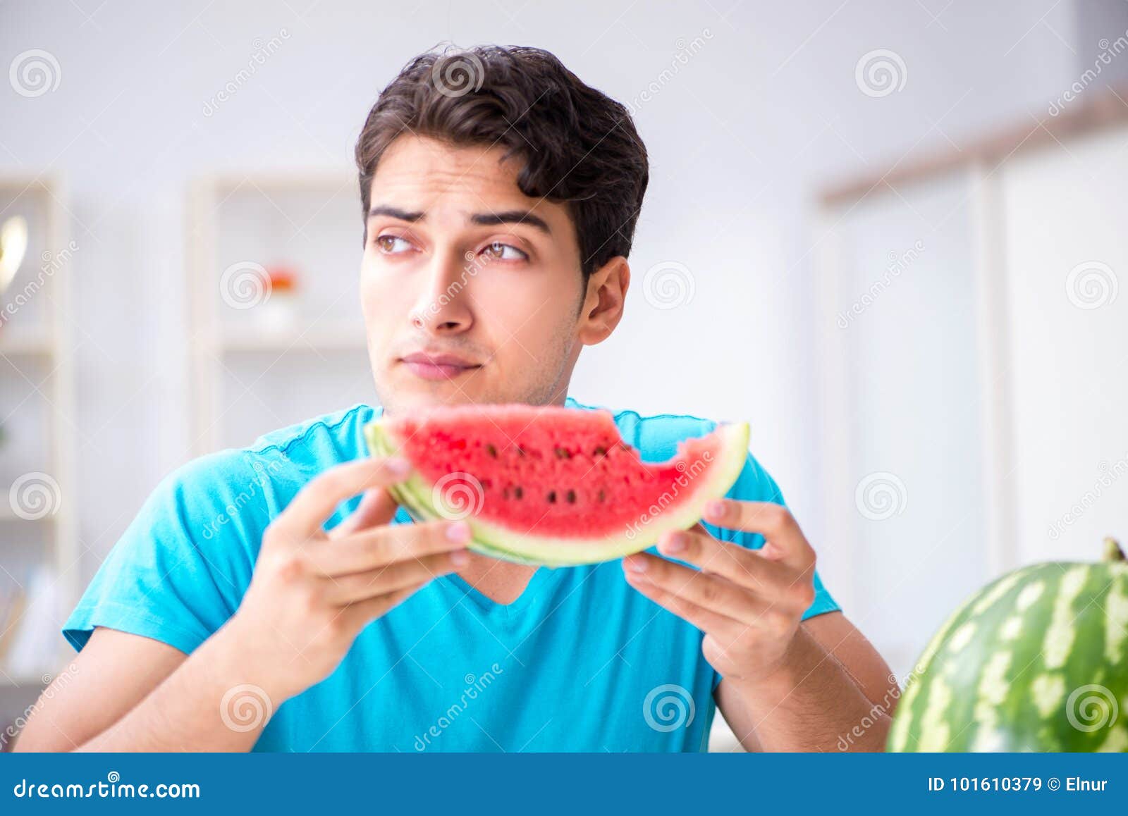 The Man Eating Watermelon at Home Stock Image Image of enjoying, melon 101610379