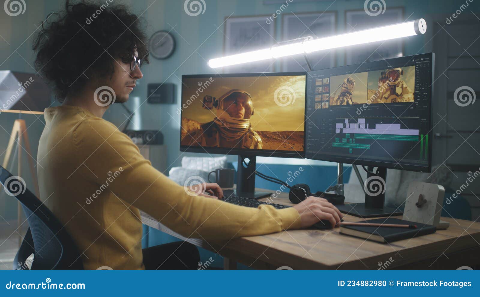 Man editing video at home stock photo. Image of work 234882980