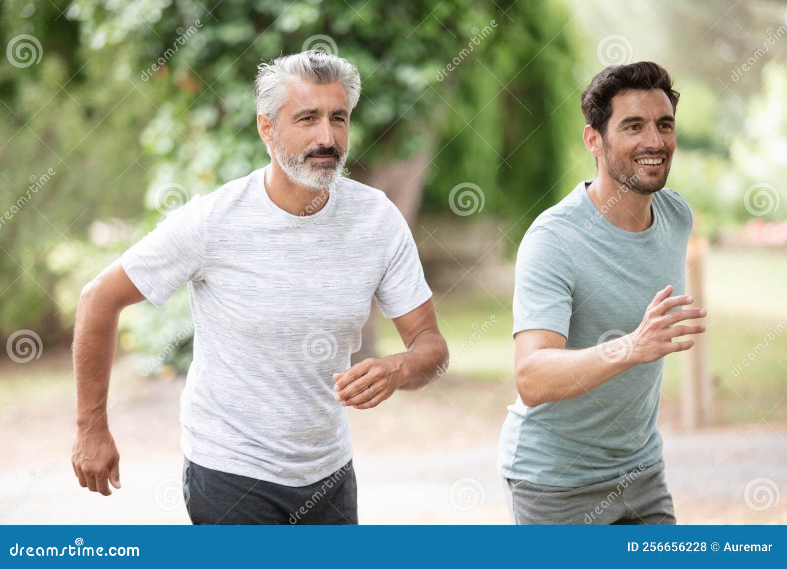 Man and Elderly Man Runner Athlete Running at Park Stock Photo Image