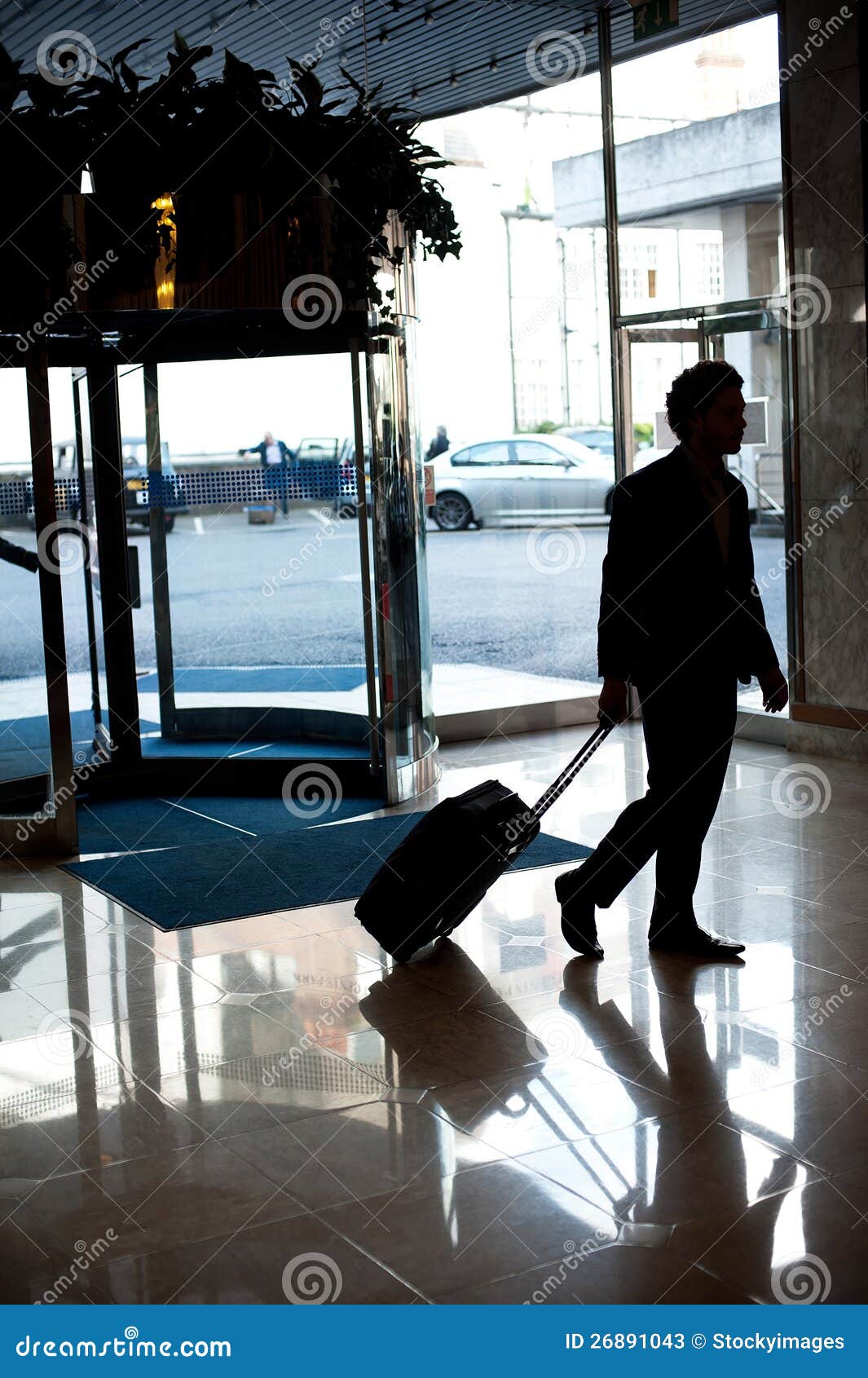 Man Entering Hotel Lobby with His Luggage Stock Image Image of
