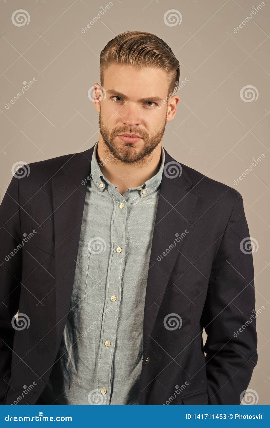 Man Entrepreneur Bearded with Perfect Hairstyle Grey Background ...