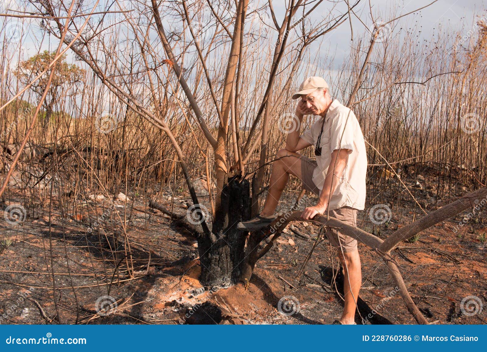 man inspecting a brush fire