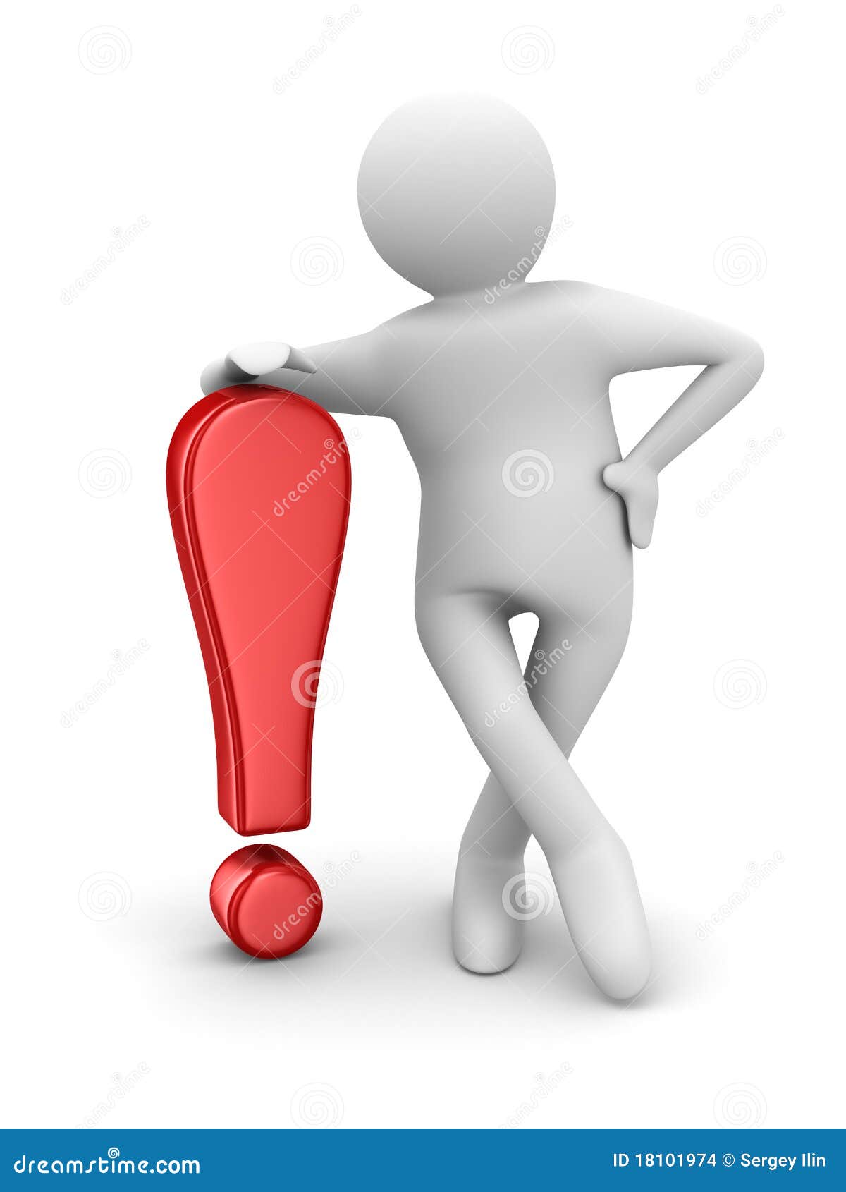 Exclamation mark point stickman 3d red Stock Illustration